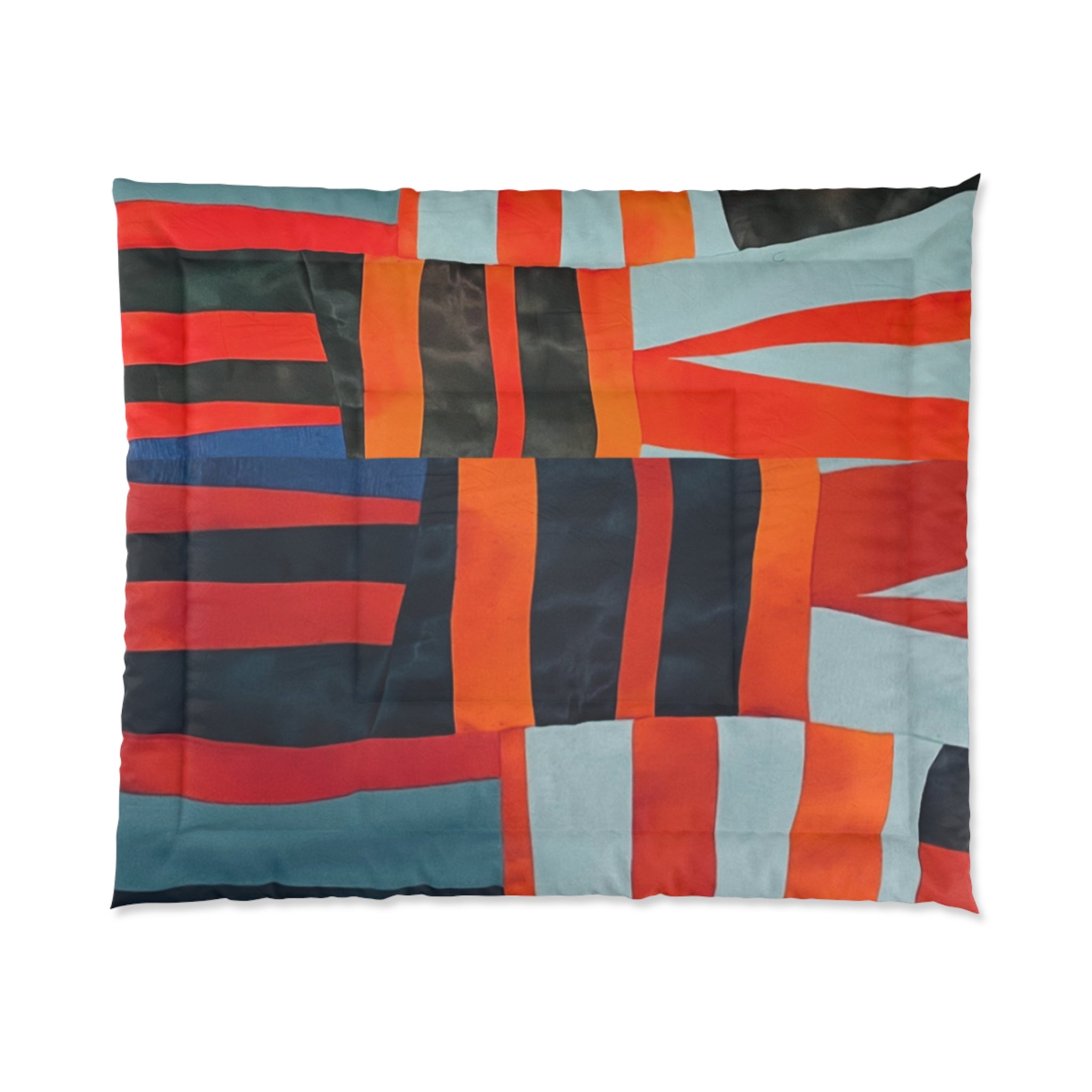 "Samuel" Abstract Geometric Stripe Comforter – Bold Red, Navy & Teal Modern Bedding