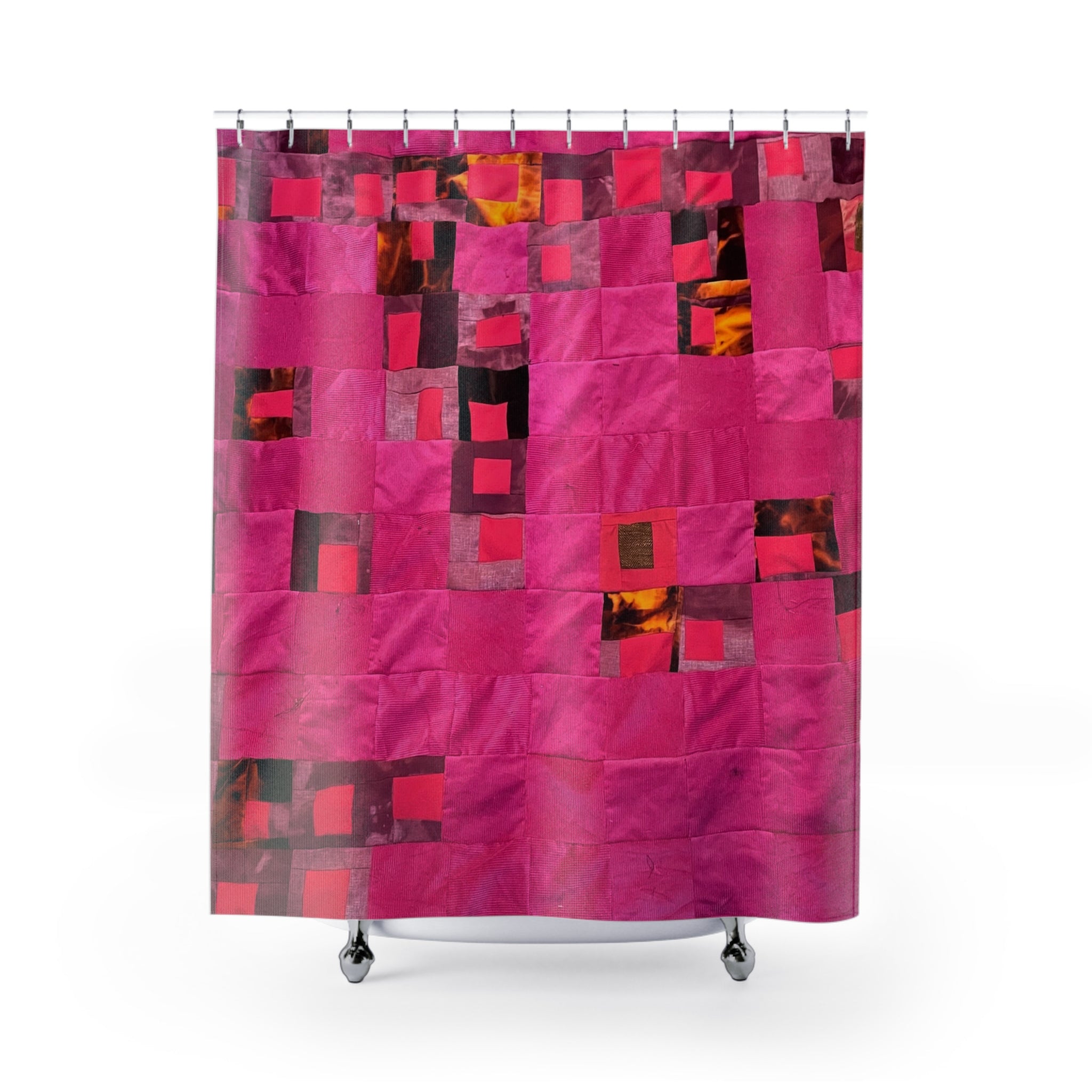 "Lela" Modern Pink Mosaic Shower Curtain — Abstract Geometric Bathroom Decor