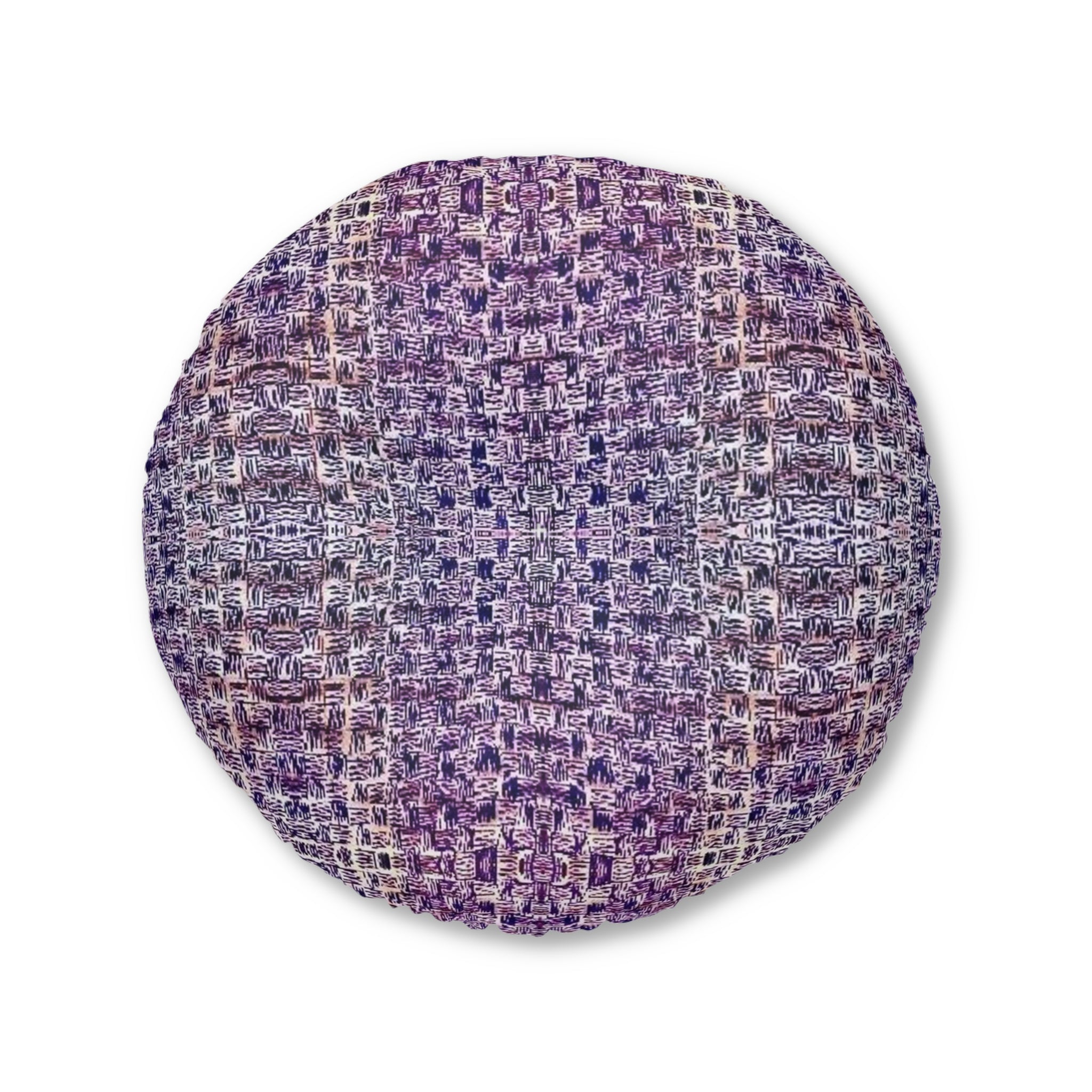 "Pauline, My Love" Round Tufted Floor Pillow — Purple Woven Boho Accent Cushion