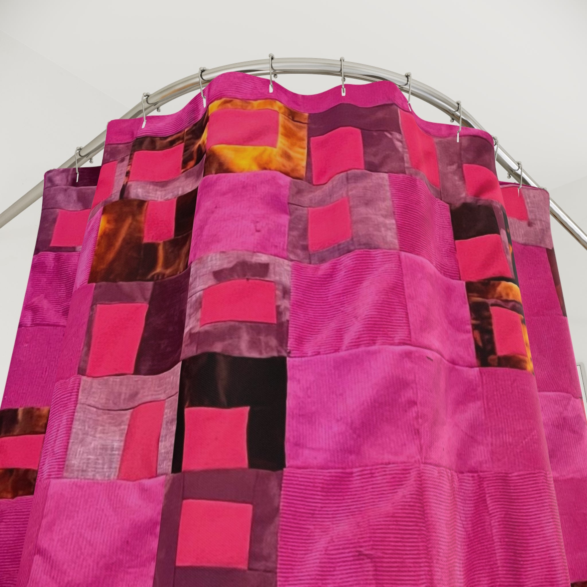 "Lela" Modern Pink Mosaic Shower Curtain — Abstract Geometric Bathroom Decor
