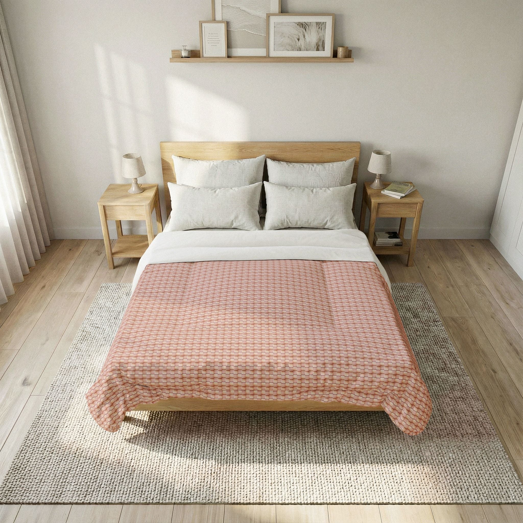 "Grandma Rose" Blush Pink Houndstooth Cotton Comforter – Soft Quilted Bedspread for Modern Cozy Bedrooms