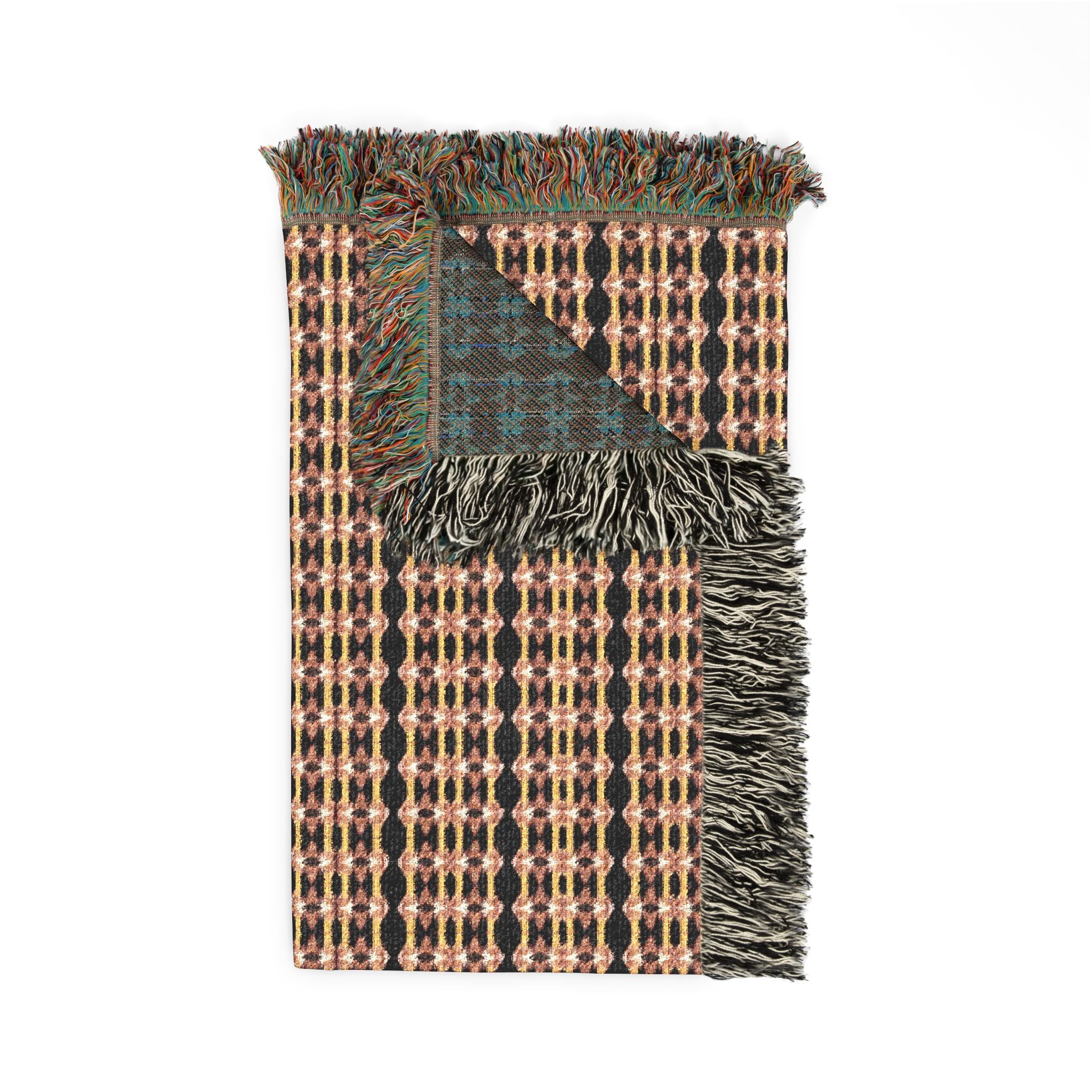 "Native America Now" Striped Woven Blanket — Cozy Boho Throw for Living Room, Vintage Pastel & Teal Accent
