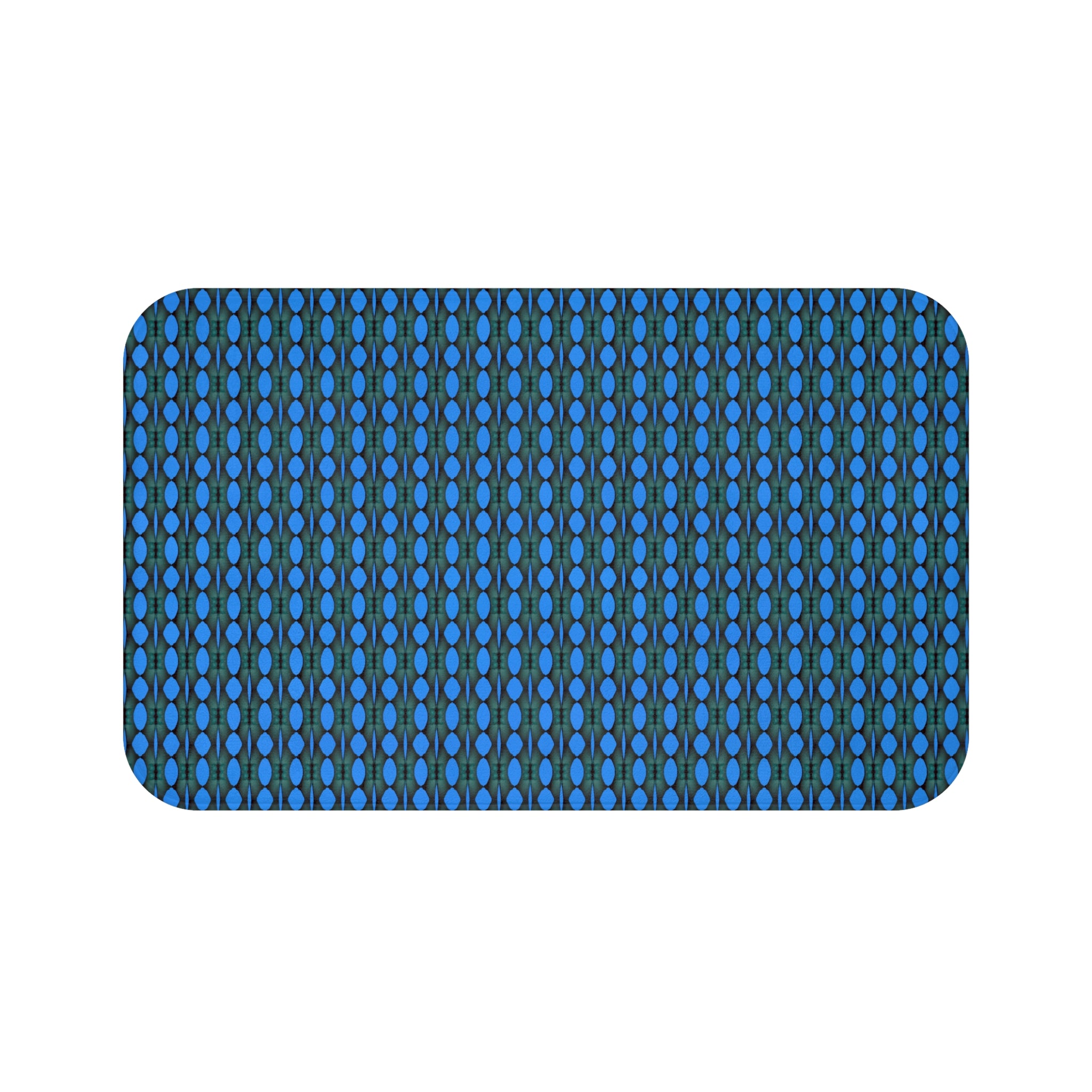"Where Are We Going?" Blue Teardrop Mosaic Bath Mat – Non-Slip Patterned Bathroom Rug