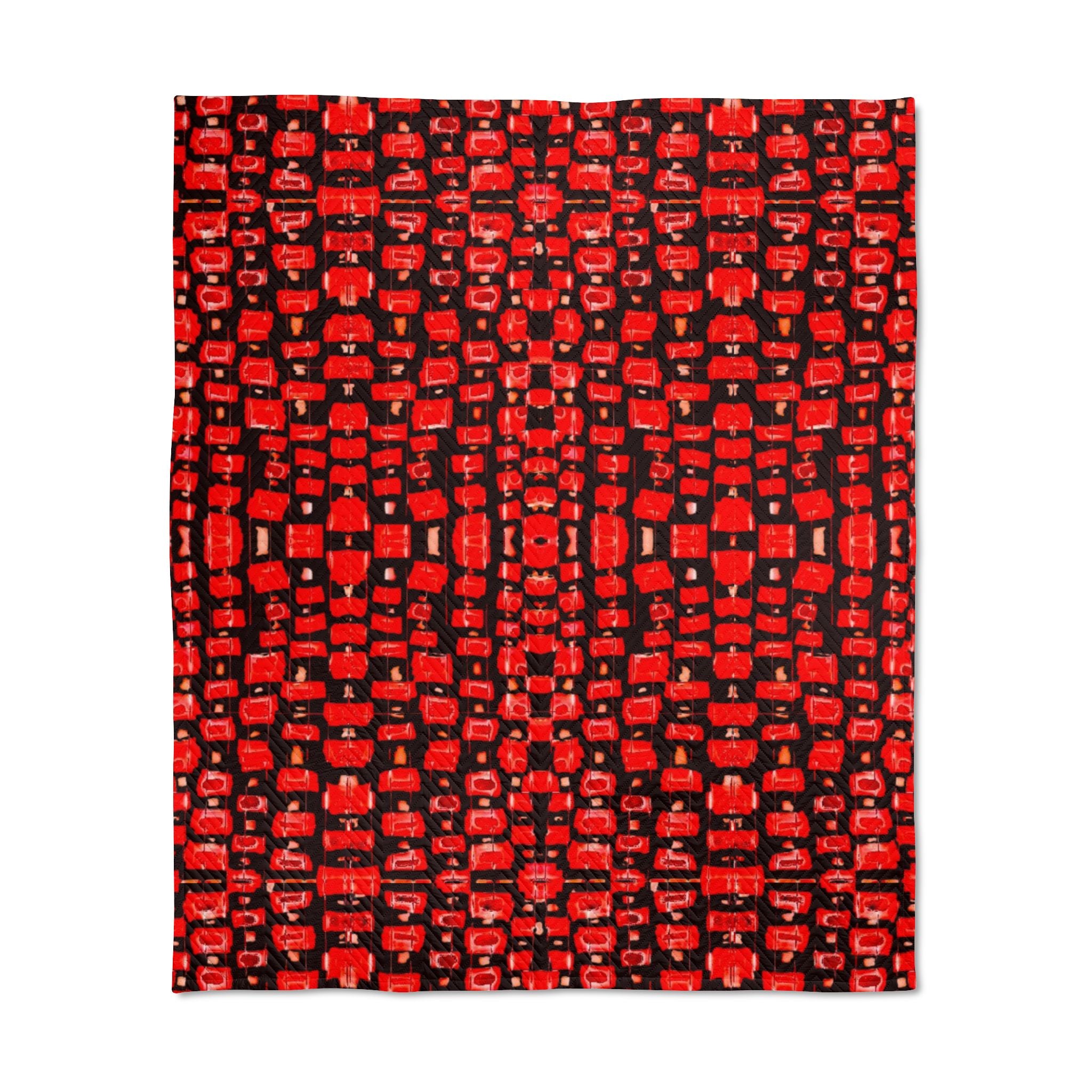"Japanese Cherry Blossom" Red Geometric Quilted Throw Blanket — Cozy Reversible Bed & Sofa Throw