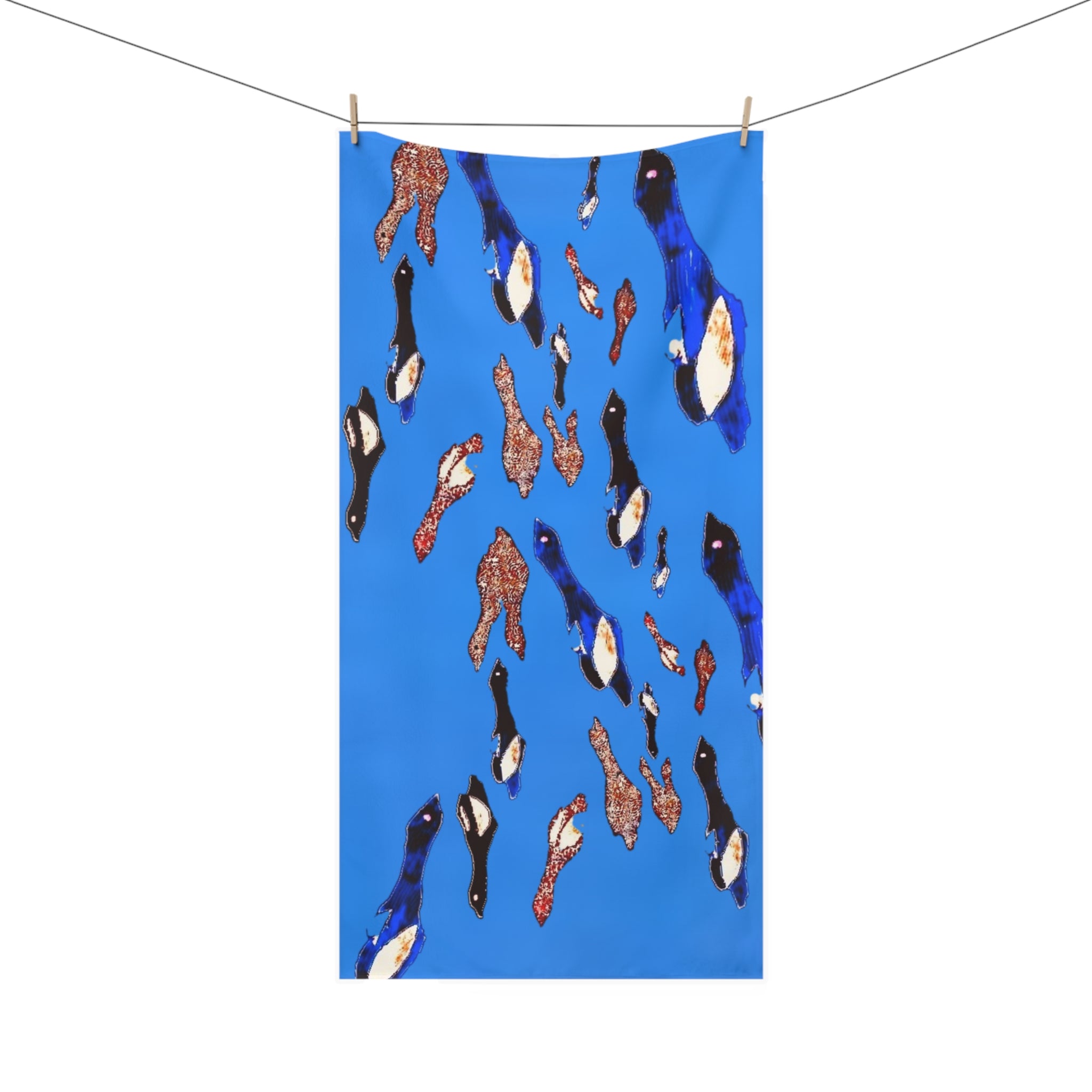 "Fly Me to the Moon" Blue Beach Towel —Tapestry Print Birds in Sky Flying to Moon Cotton Towel