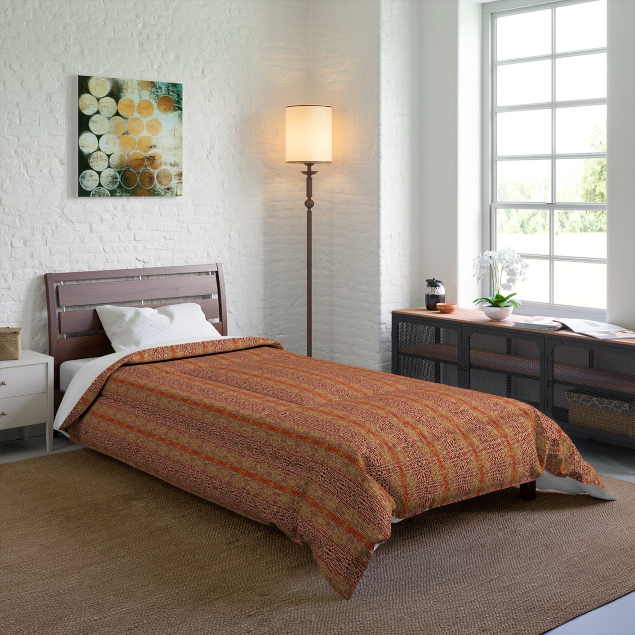 "Queen Mother" Boho Stripe Comforter - Rust Orange Vintage Pattern