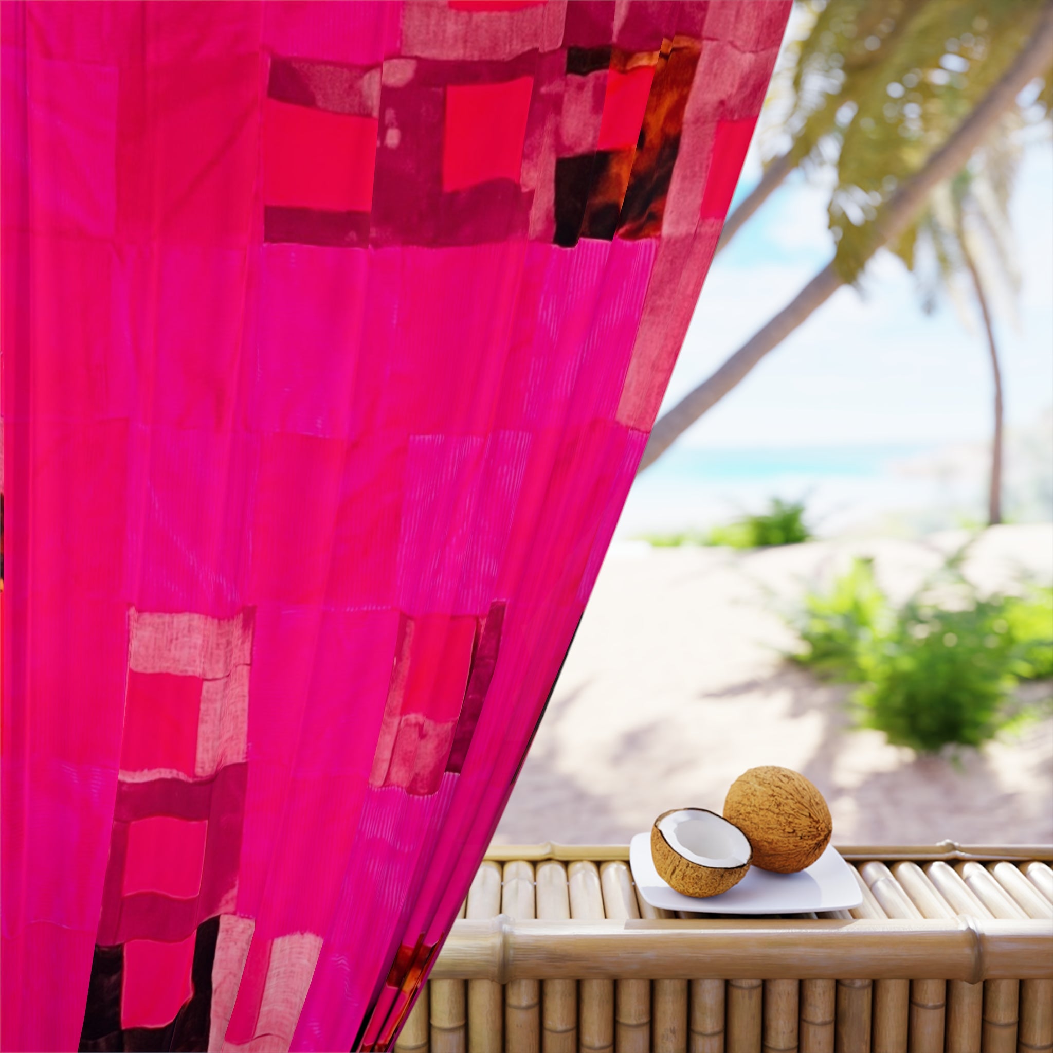 "Lela Lela" Pink Abstract Patchwork Curtain — Modern Window Panel