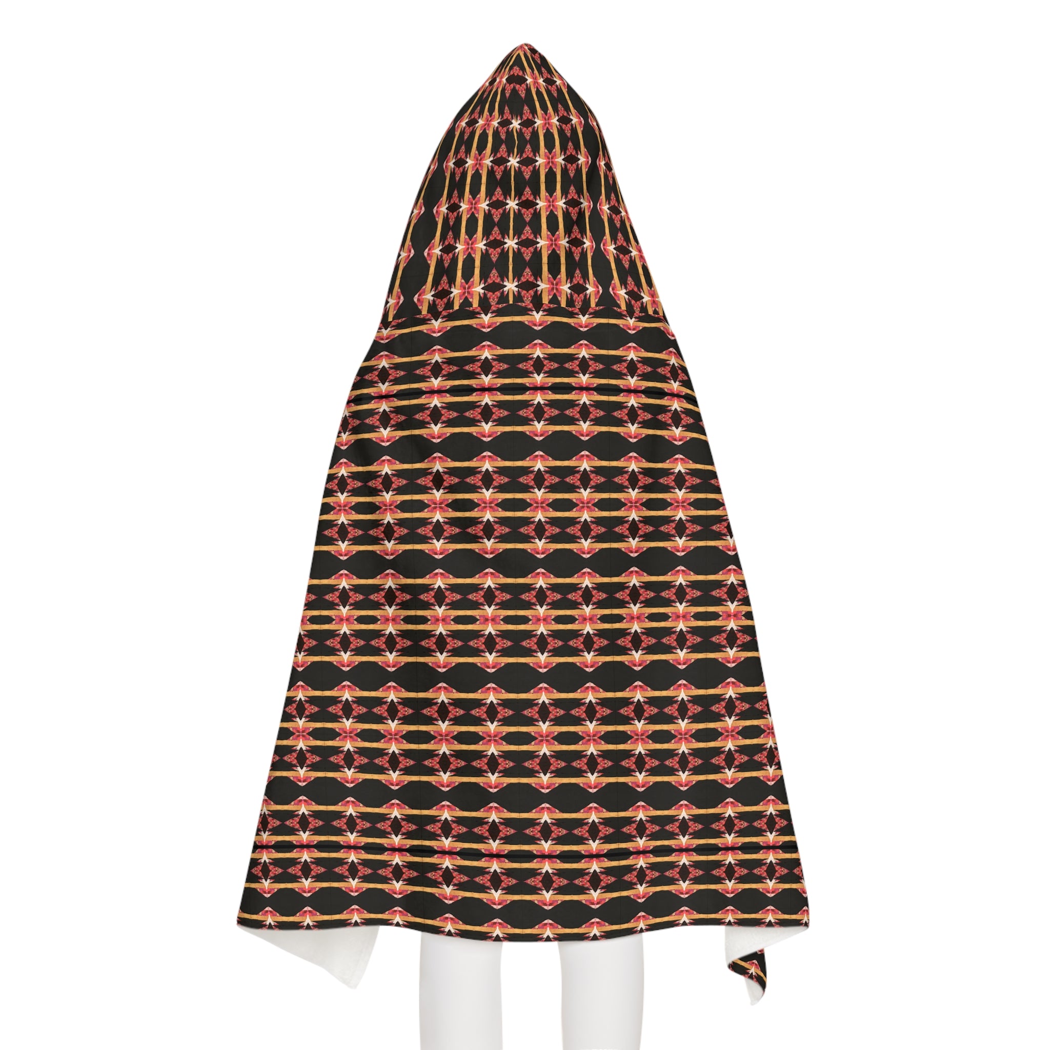 "Native America Now" Hooded Towel - Geometric Coral & Black Kids Beach Wrap