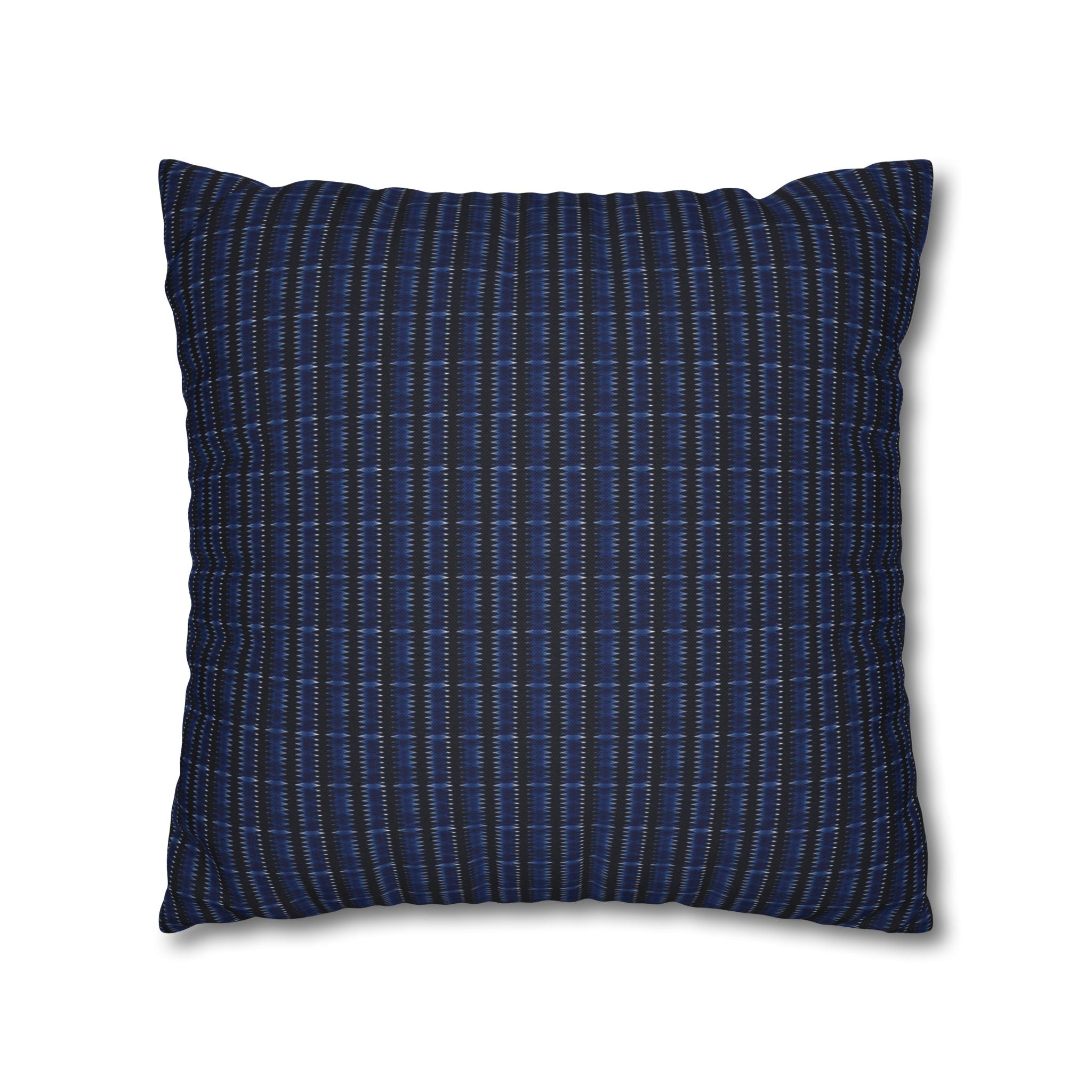 "Mississippi Midnight: Lovely Banjo Blues" Navy Blue and Black Plaid Square Pillowcase — Blue Check Decorative Throw Pillow Cover