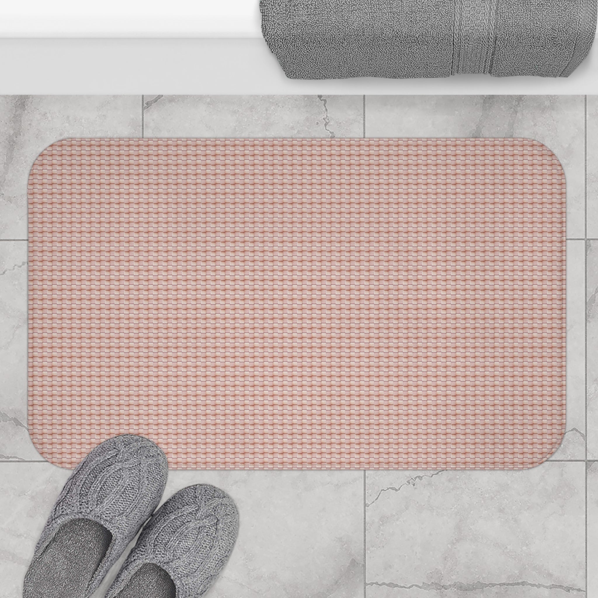 "Grandma Rose" Blush Waffle Bath Mat — Soft Textured Non-Slip Bathroom Rug