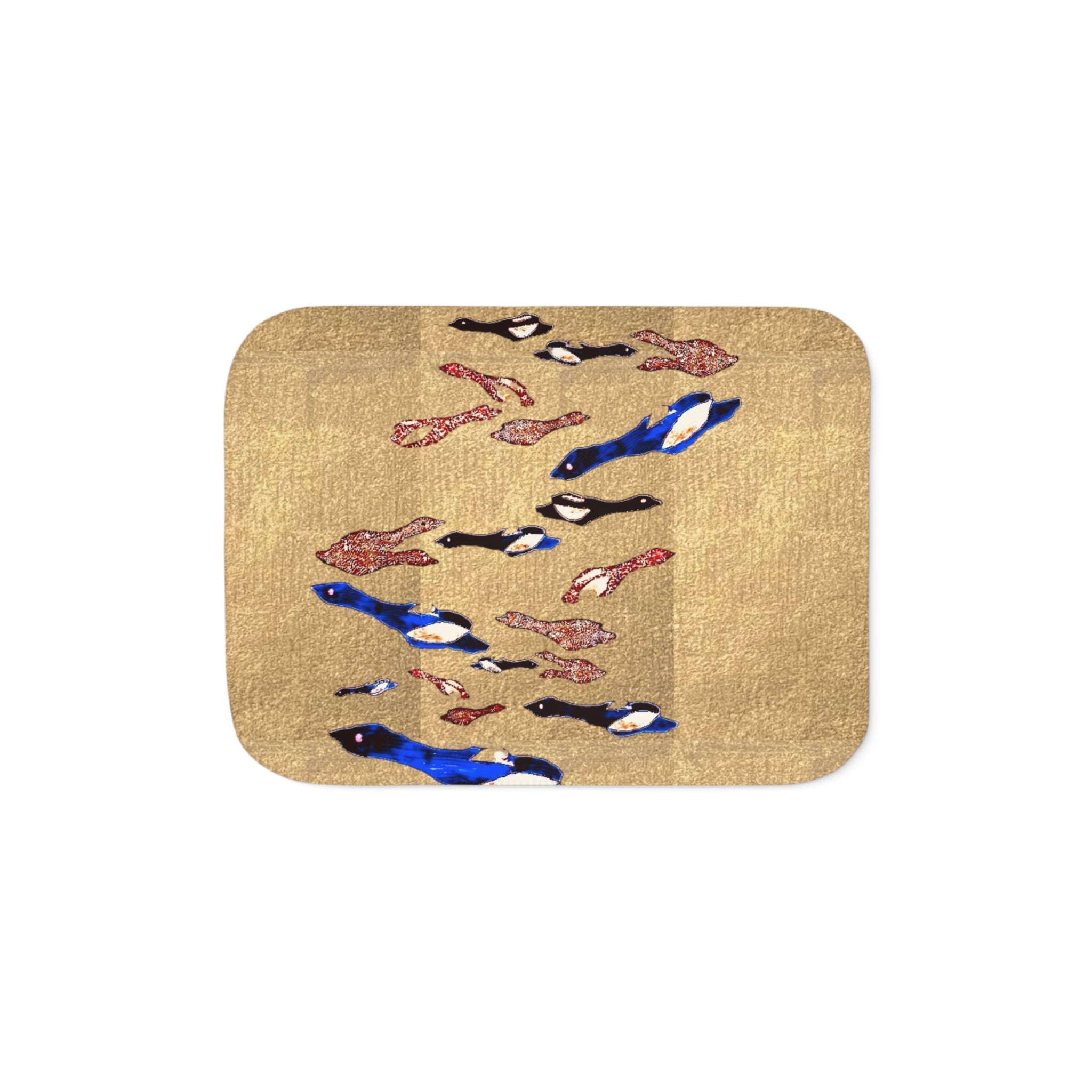 "Fly Me to the Moon" Magpie Flock Sherpa Blanket — Cozy Beige Throw with Blue Bird Motif