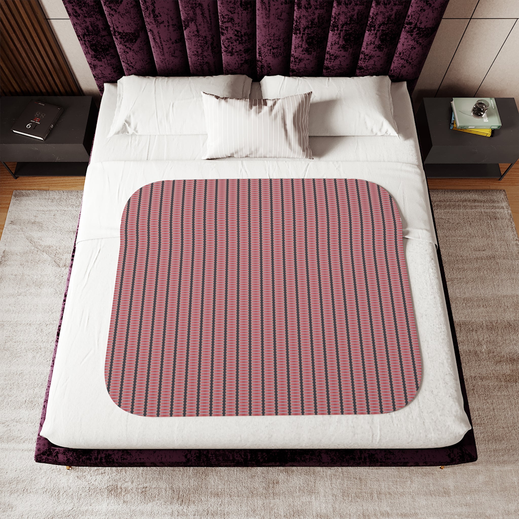 "The Nike of Samothrace" Cozy Striped Sherpa Blanket — Plush Reversible Throw for Home & Travel - Coral, Grey, Red