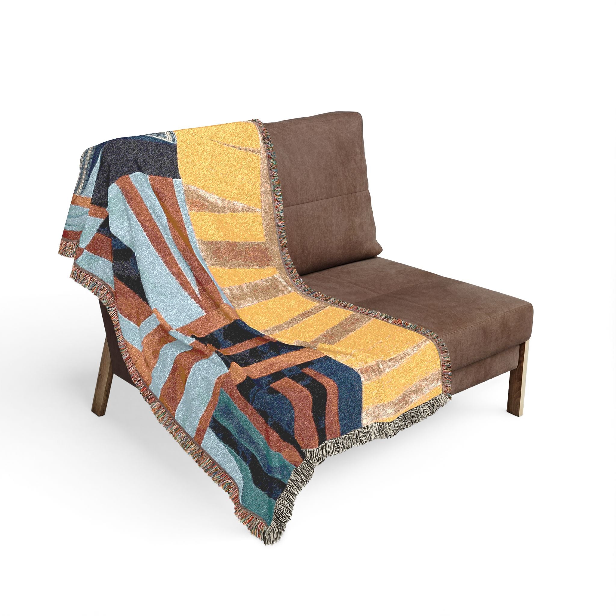 "Hannah and Samuel" Yellow, Blue, Orange, Red Orange, Velvet Quilt Block Abstract Geometric Woven Blanket — Modern Patchwork Throw