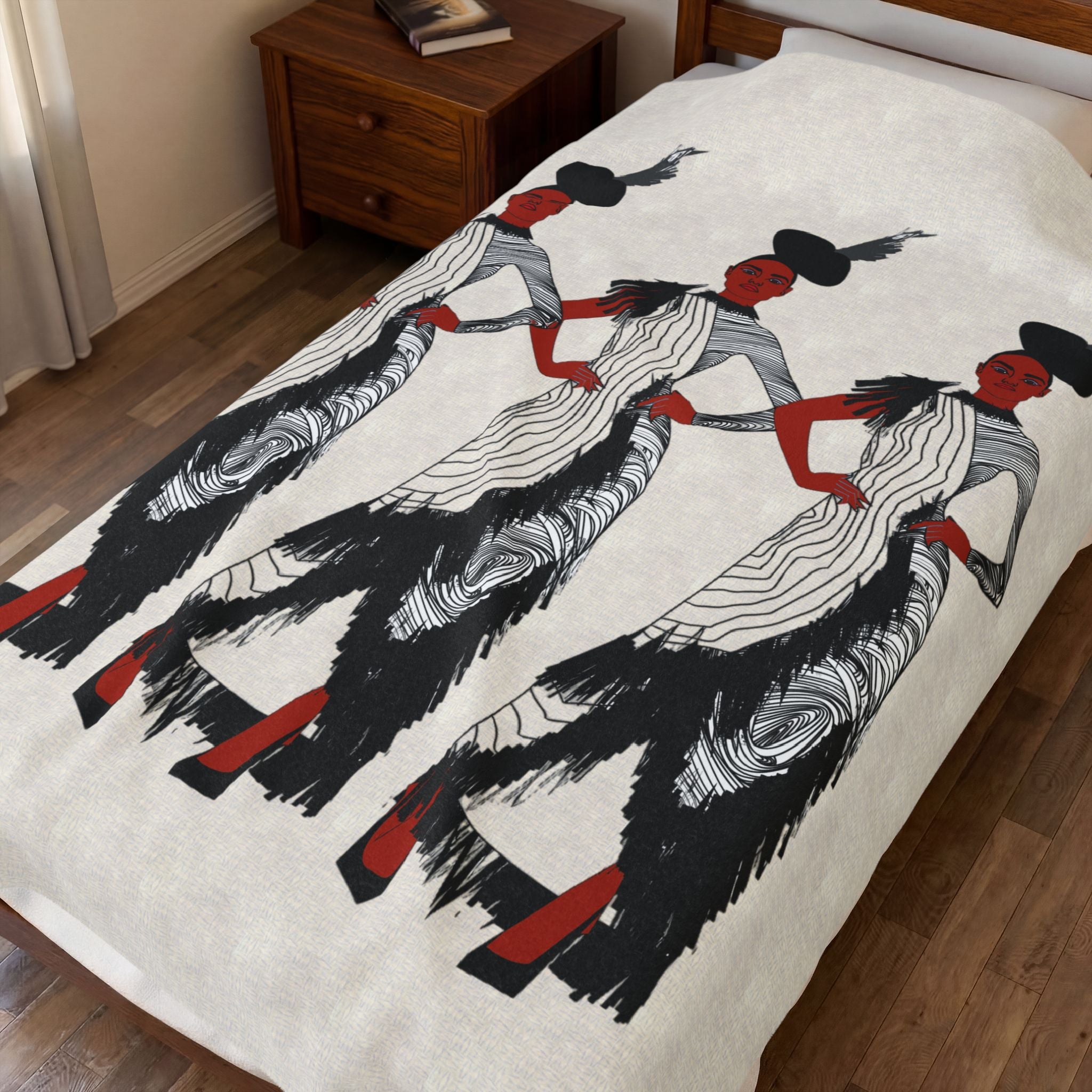 "Fierce Honey" Art Deco Flapper Trio Velveteen Blanket — Vintage Glamour Throw