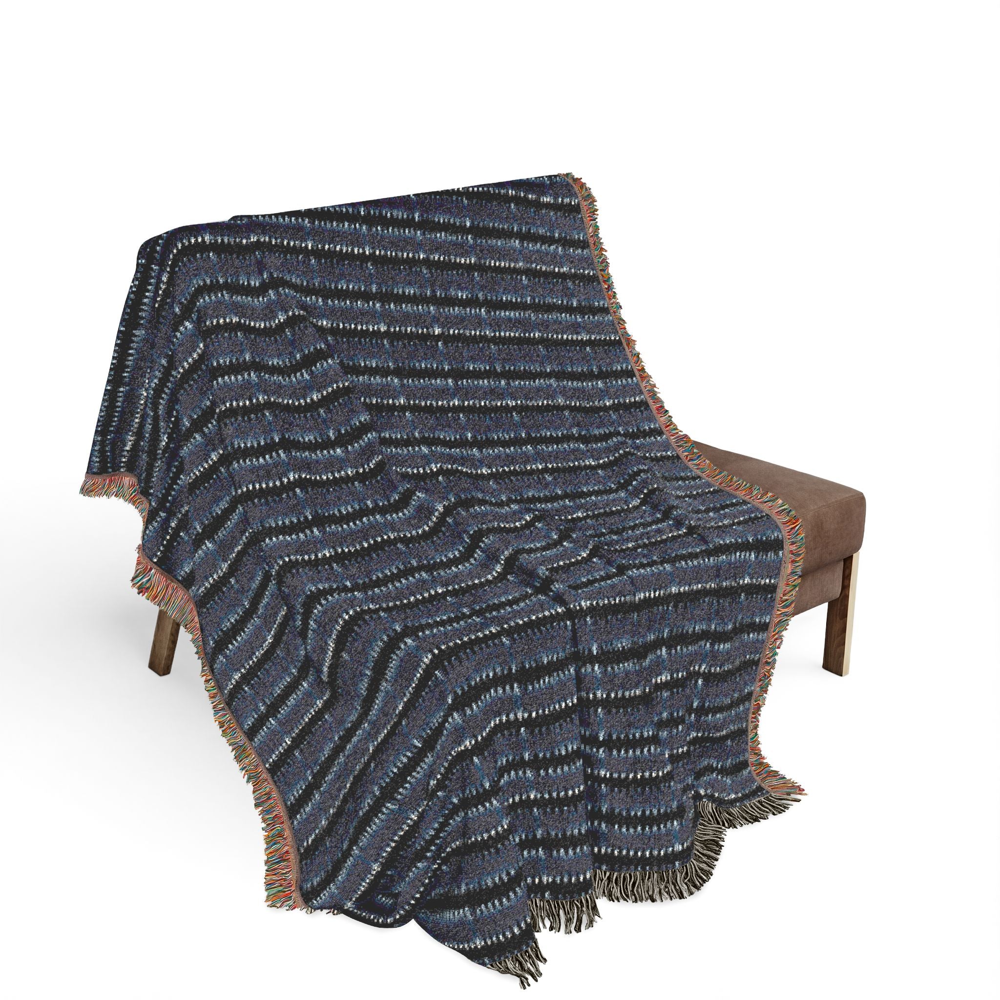 "Mississippi Midnight: Lovely Banjo Blues" Black and Navy Blue Plaid Nightfall Woven Blanket — Cozy Blue Tartan Throw for Living Room & Gift