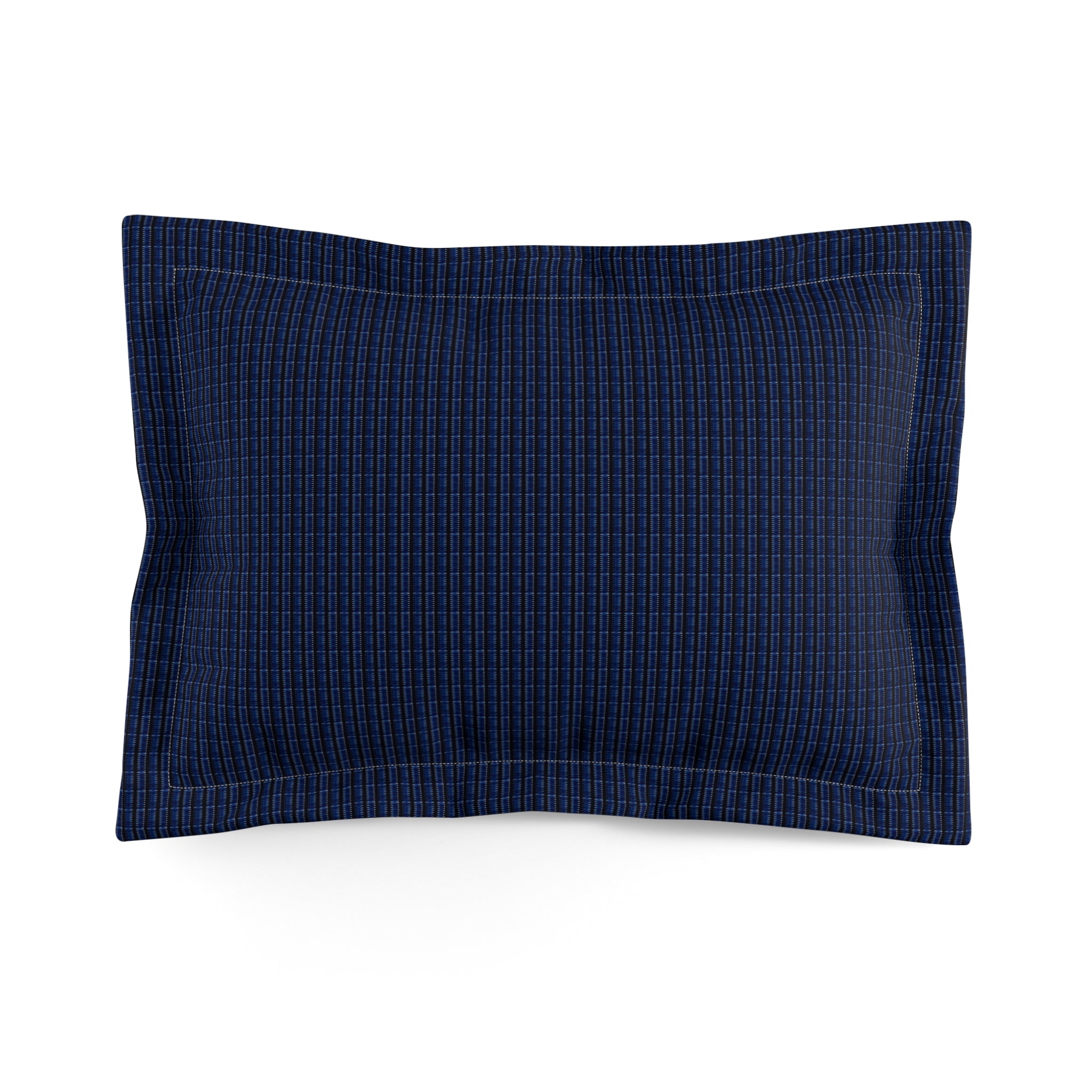 "Mississippi Midnight: Lovely Banjo Blues" Navy Blue and Black Plaid Microfiber Pillow Sham — Classic Check Decorative Pillowcase