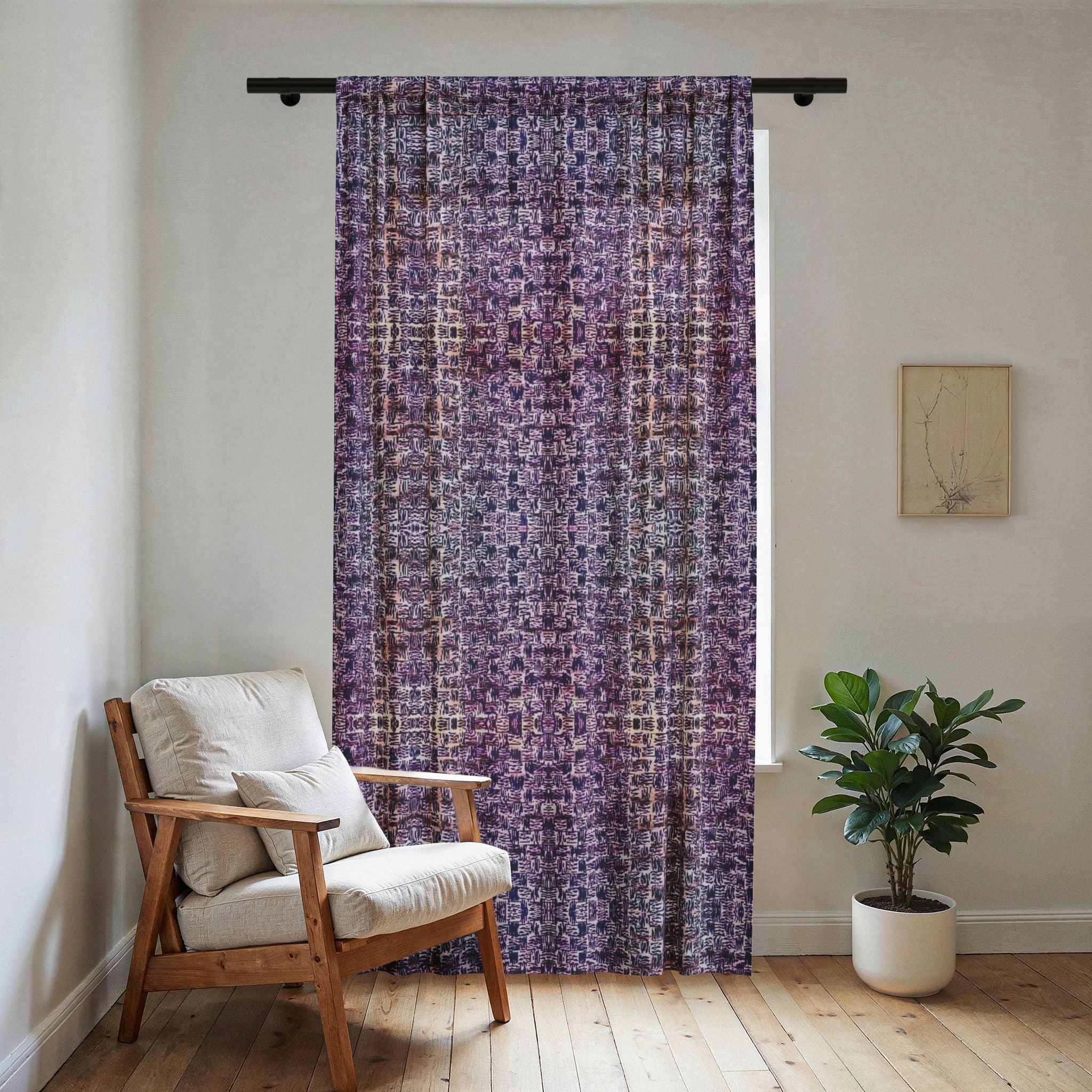 "Pauline, My Love" Purple Mosaic Sheer Window Curtain — Boho Textured Sheer Panel for Living Room & Bedroom