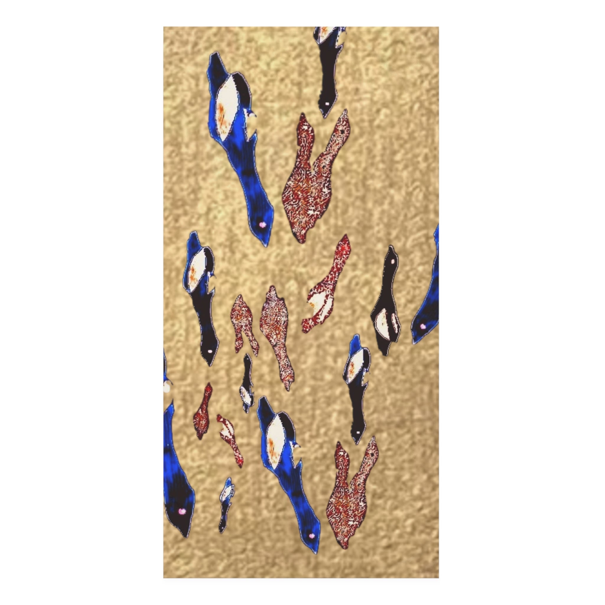 "Fly Me to the Moon" Plush Beach Towel — Abstract Tapestry Bird Print on Gold