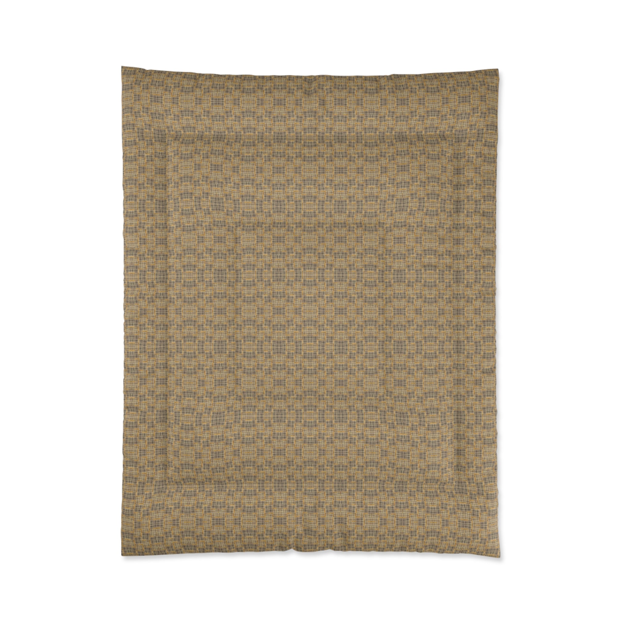 "All Things Fall Apart" Woven Plaid Comforter — Rustic Brown Geometric Check Bedding