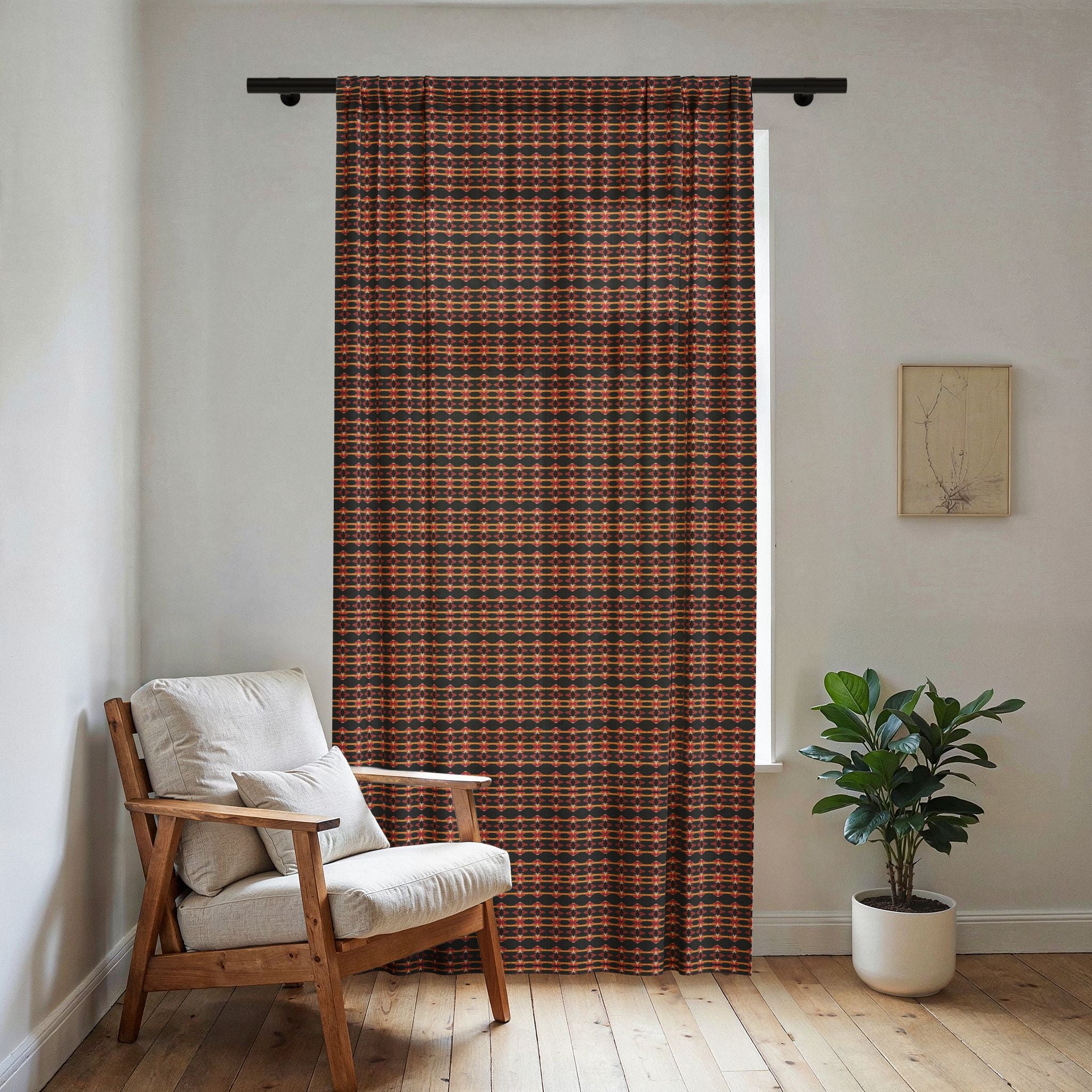 "Native America Now" Autumn Plaid Sheer Curtain — Lightweight Rustic Window Panel