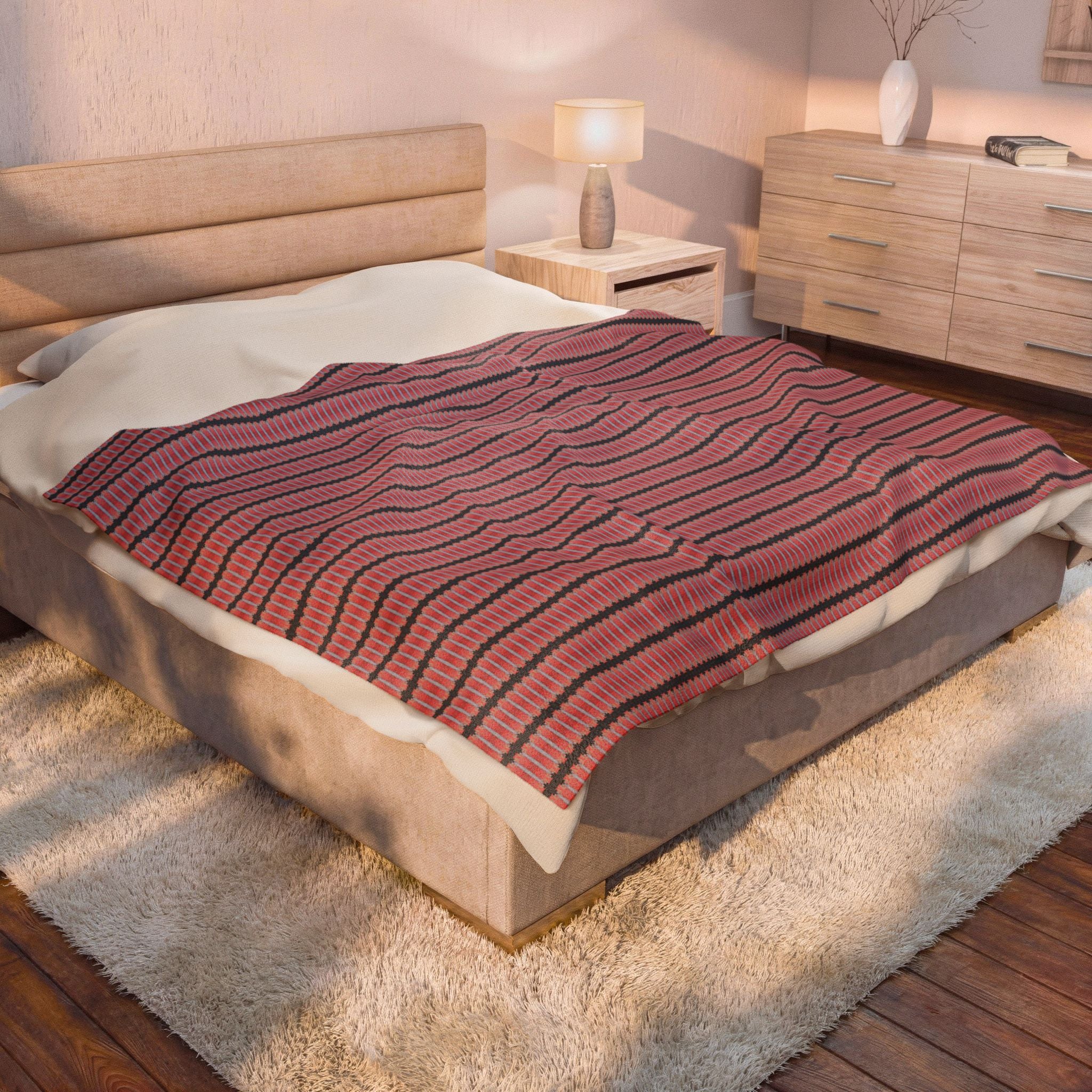 "The Nike of Samothrace" Striped Pink Velveteen Plush Blanket – Cozy Modern Throw