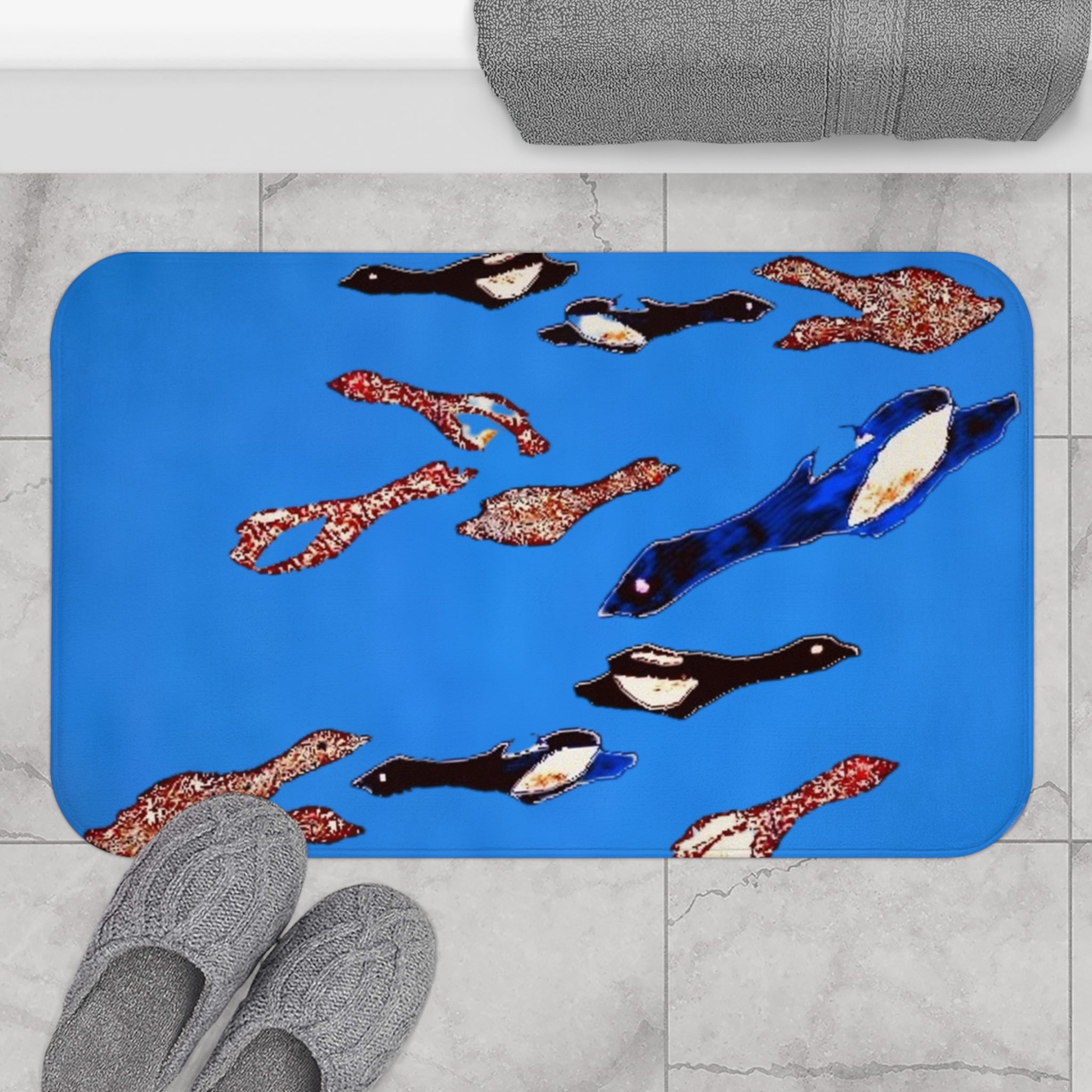 "Fly Me to the Moon" Cerulean Blue Birds Bath Mat