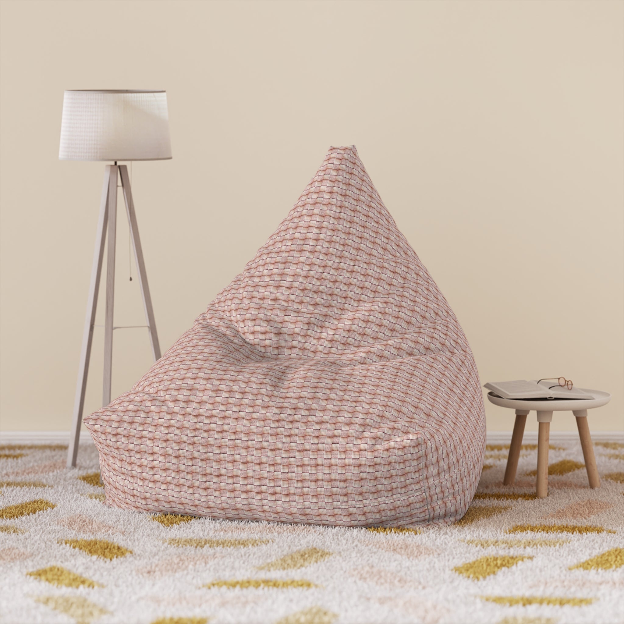 "Grandma Rose" Knitted Pink Blush Bean Bag Cover – Cozy Textured Chair Slipcover