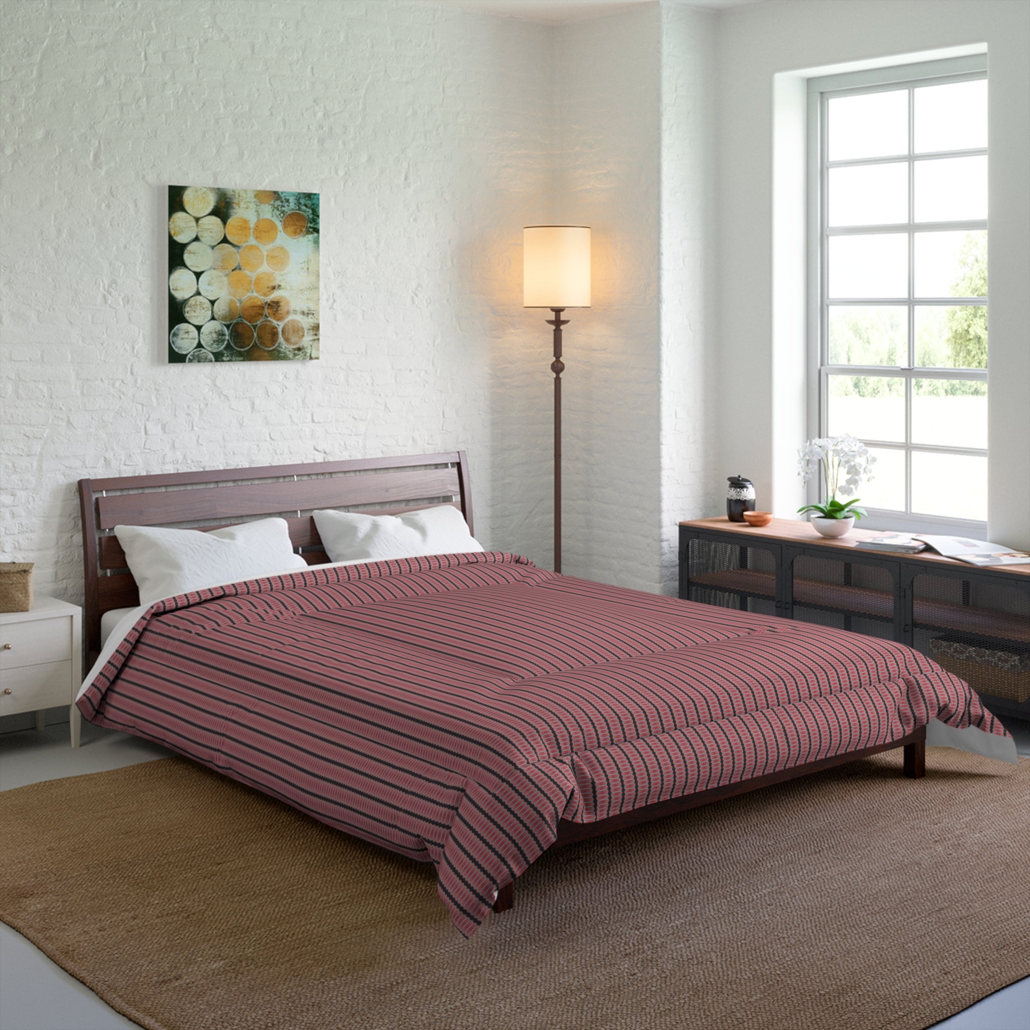 "The Nike of Samothrace" Striped Mauve Comforter – Modern Minimal Bedroom Duvet Cover