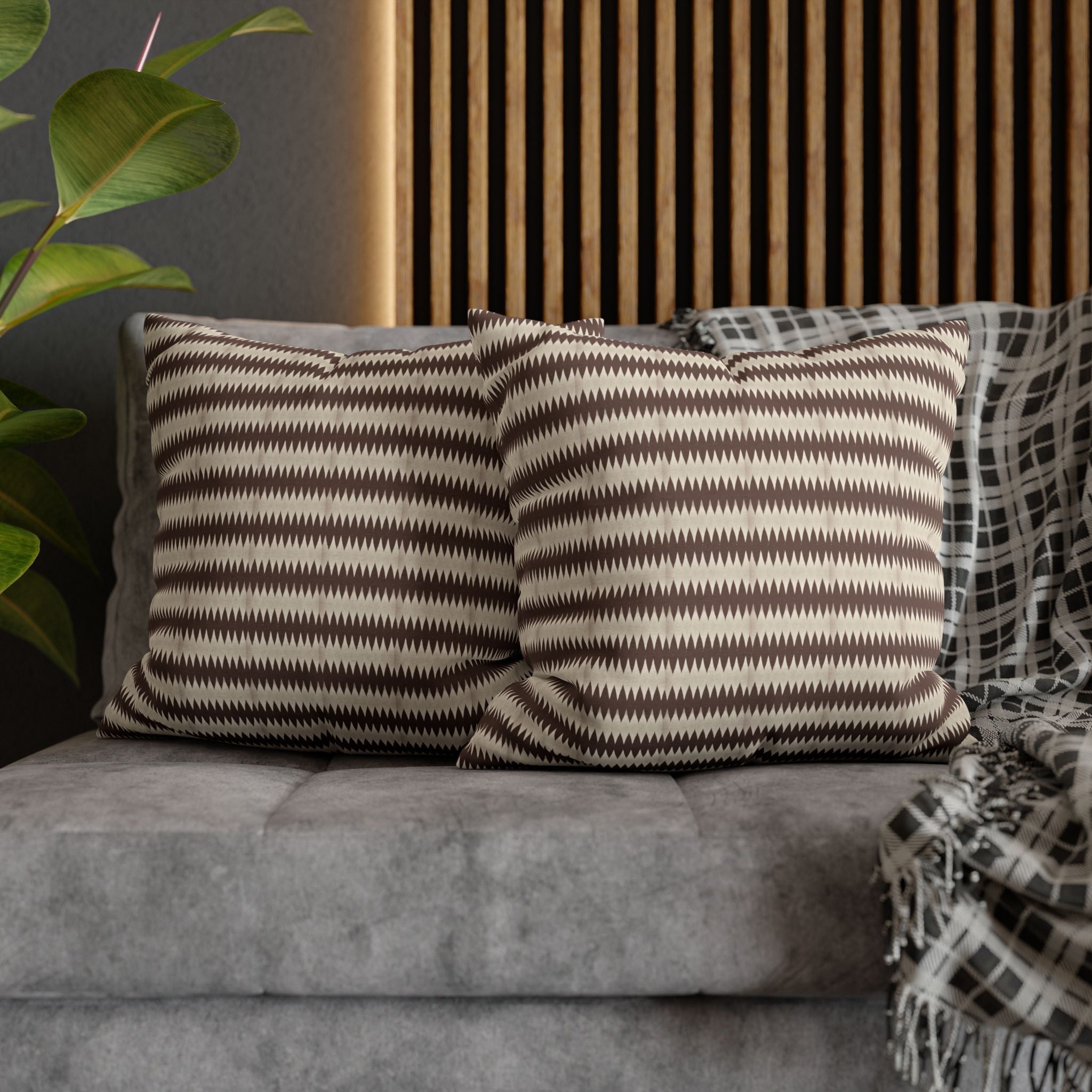 "Mississippi Morning" Brown and Beige Zigzag Pattern Pillowcase — Spun Polyester Square Decorative Pillow Cover