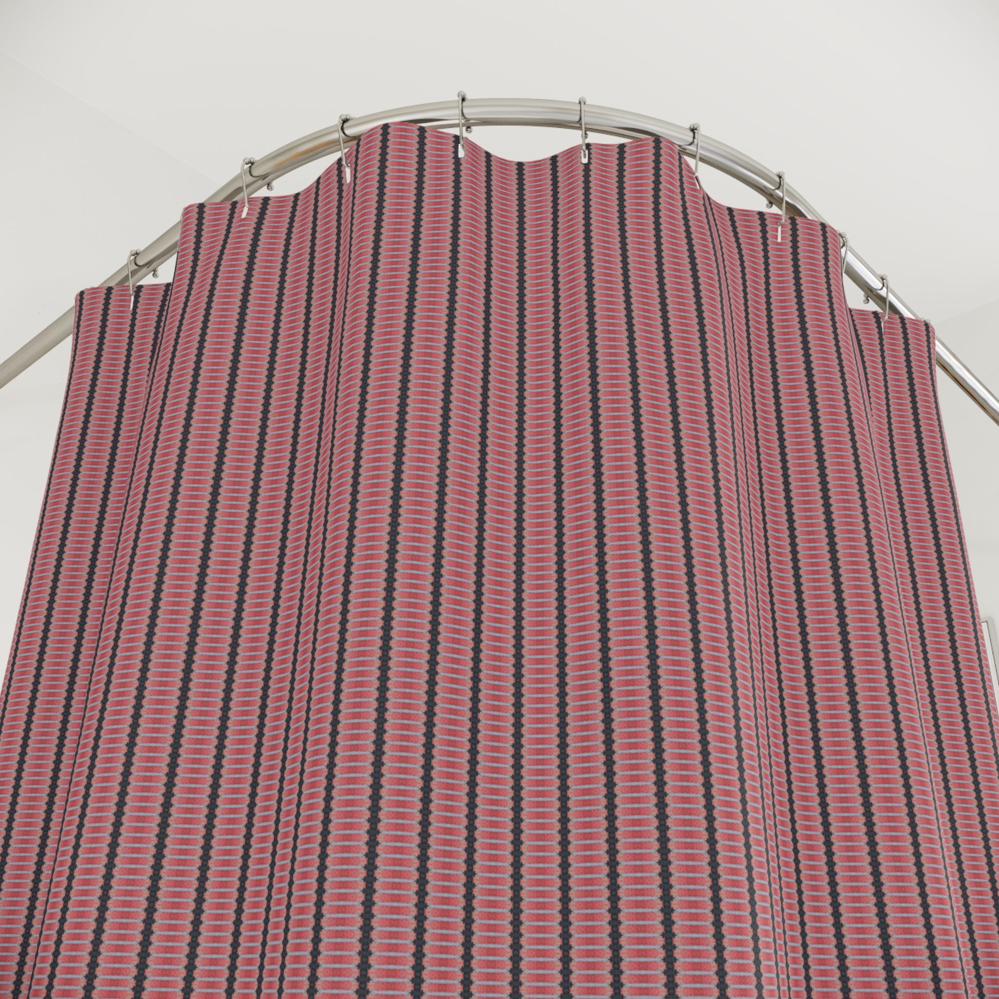 "Nike of Samothrace" Geometric Coral Stripe Shower Curtain — Modern Retro Pattern for Bath Decor