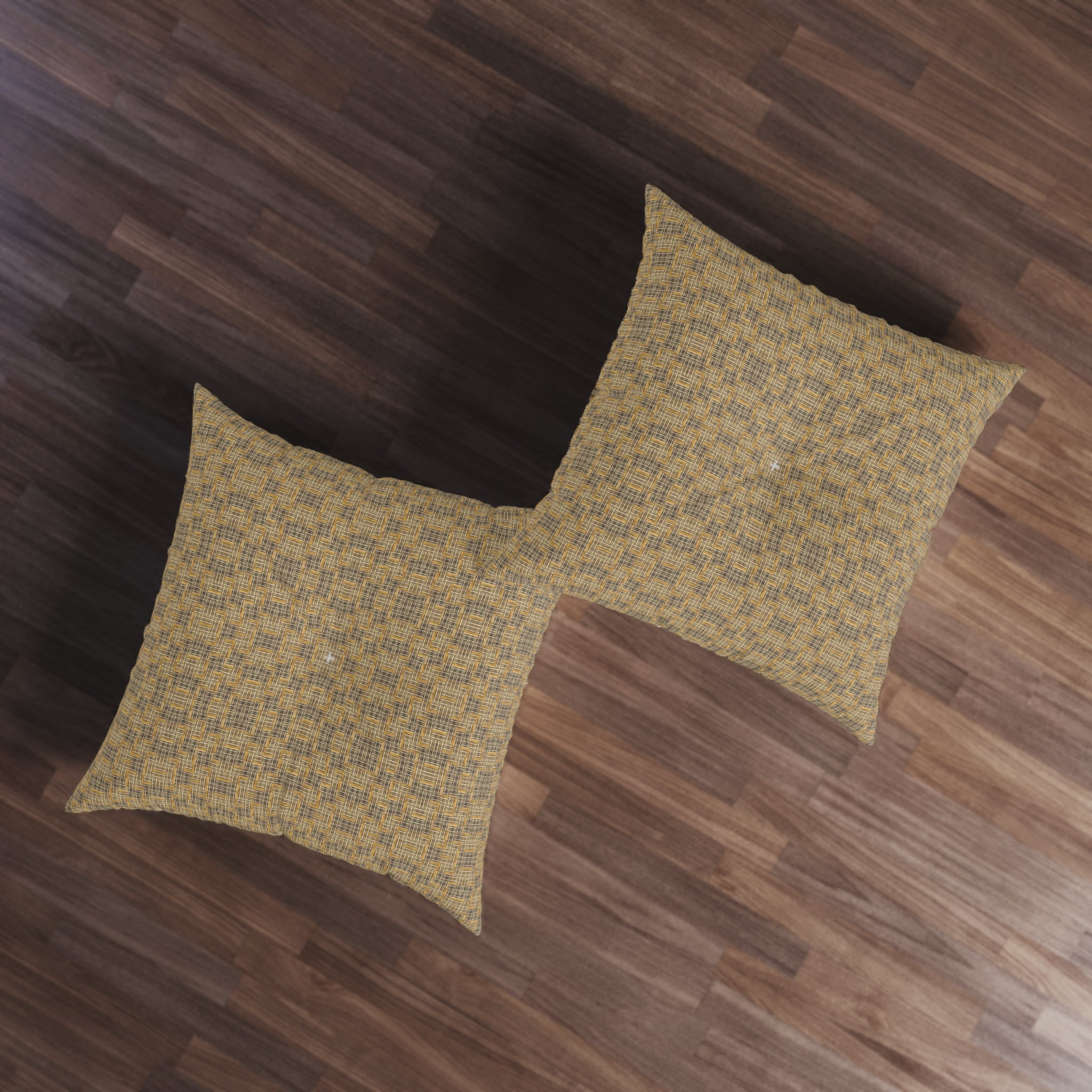 "All Things Fall Apart" Woven Mustard Tufted Floor Pillow — Square Decorative Cushion