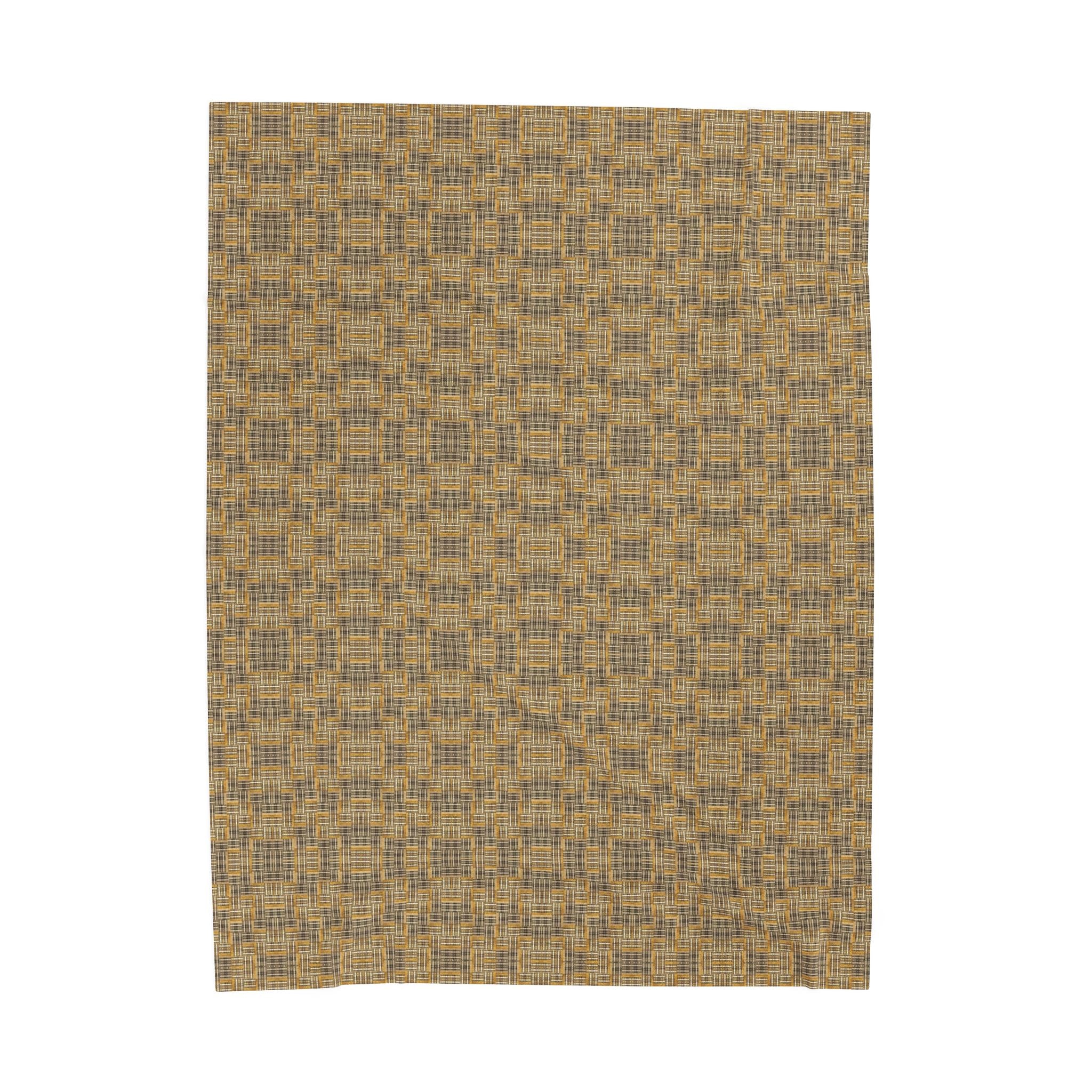 "All Things Fall Apart" Green, Gold, and Brown Woven Textile - Cozy Plaid Velveteen Plush Blanket — Warm Brown Check Throw