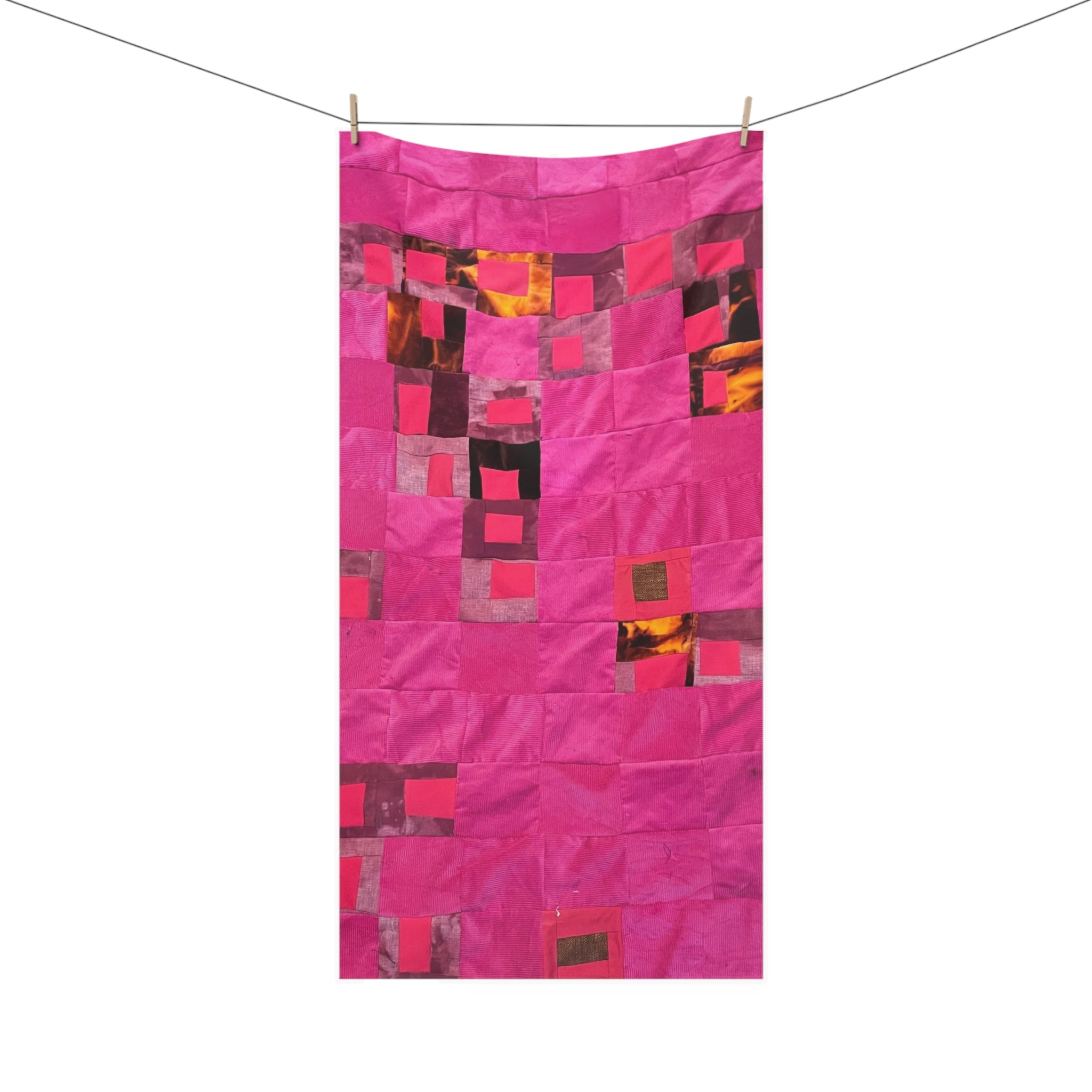 "Lela" Pink Mosaic Mink-Cotton Towel — Soft Plush Beach & Bath Towel