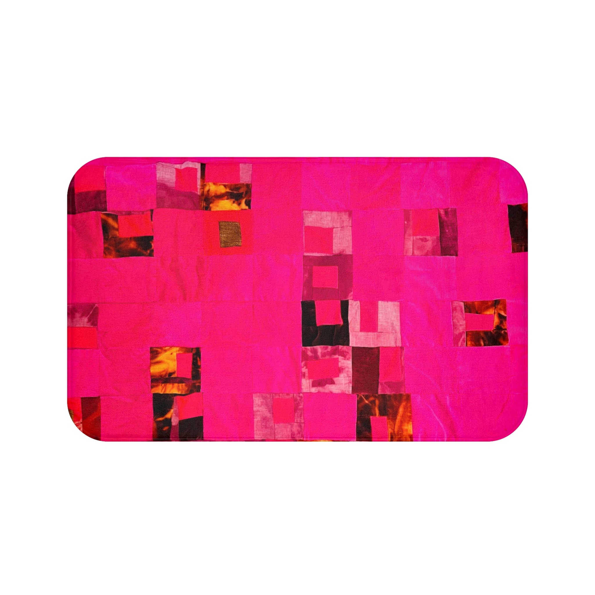 "Lela" Vibrant, Bright Pink Geometric Bath Mat