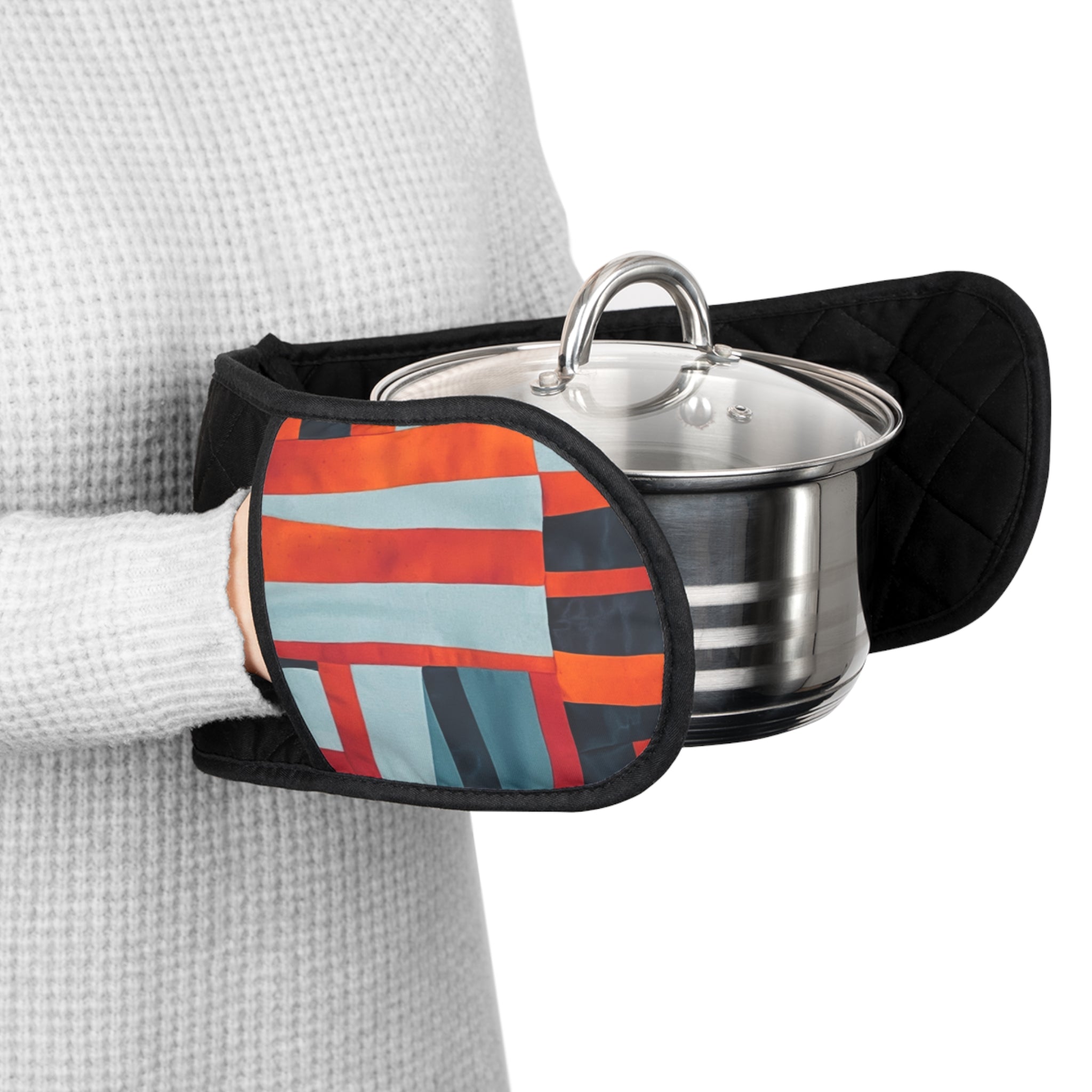 "Samuel" Abstract Stripe Double Oven Mitts — Quilted Heat-Resistant Pot Holders