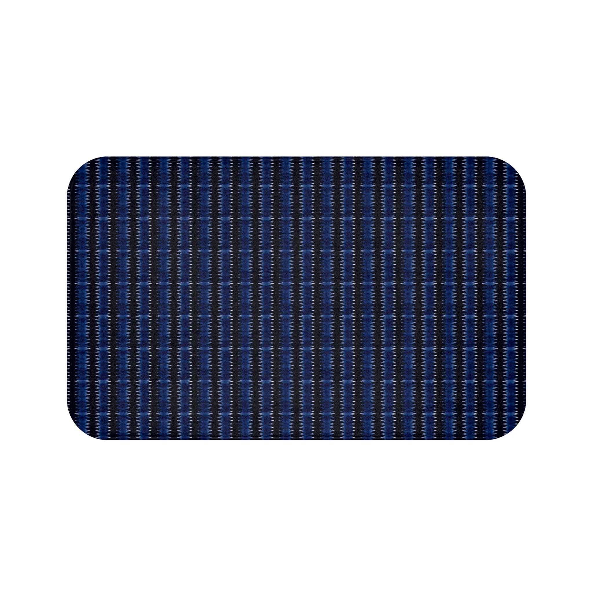 "Mississippi Midnight: Lovely Banjo Blues" Navy Blue Textured Stripe Bath Mat – Non‑Slip Bathroom Rug