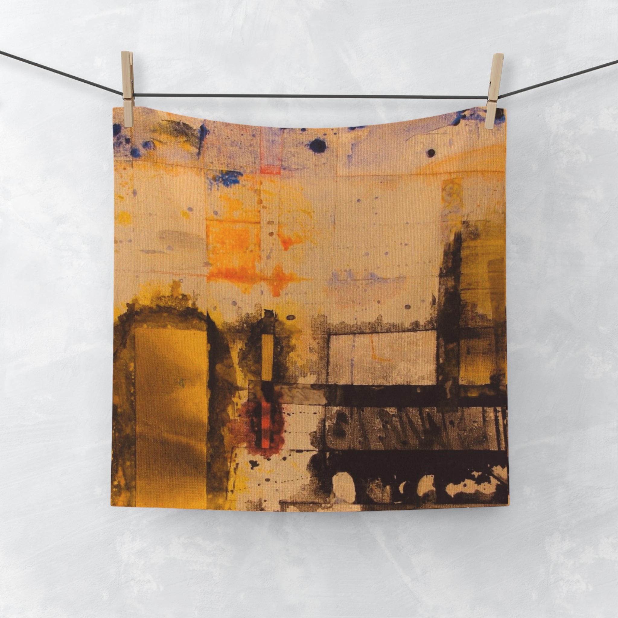 "Dance In The Rain" Abstract Urban Gold Face Towel