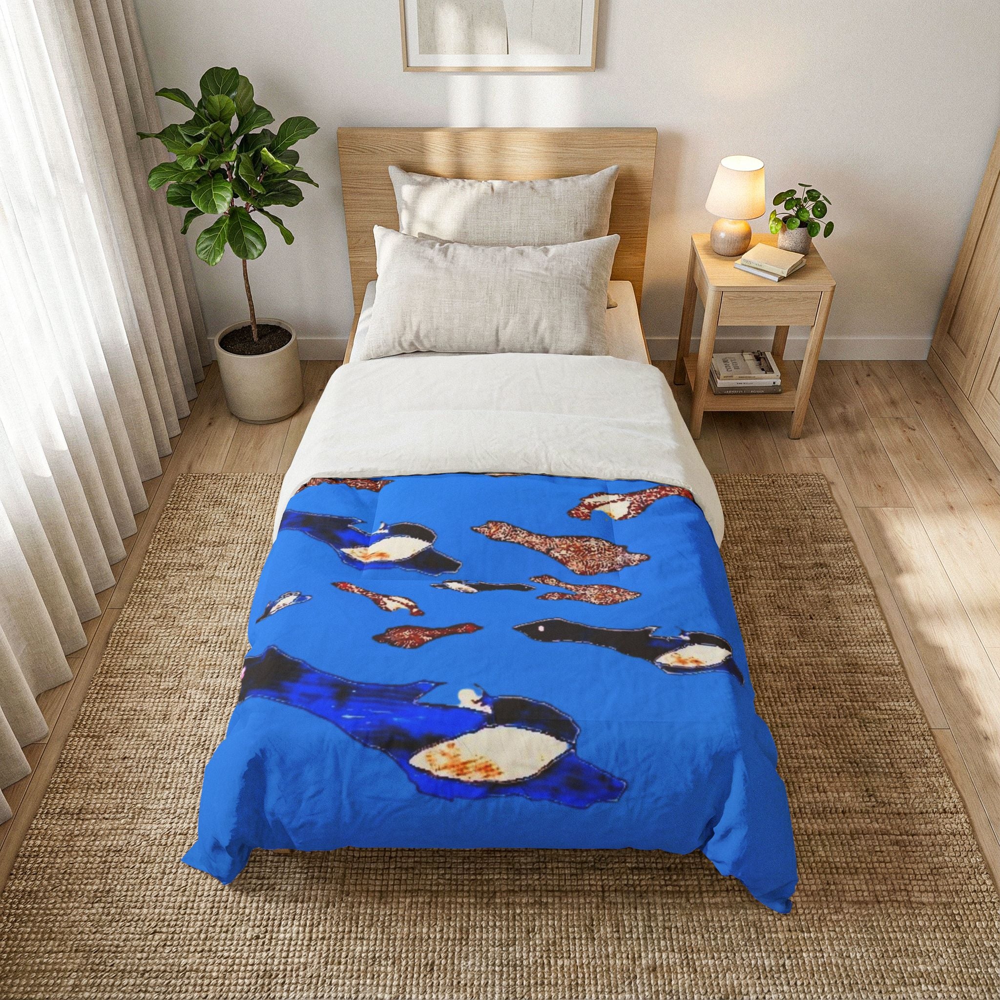 "Fly Me to The Moon" Blue Skies Cerulean Serene Tapestry Cotton Comforter