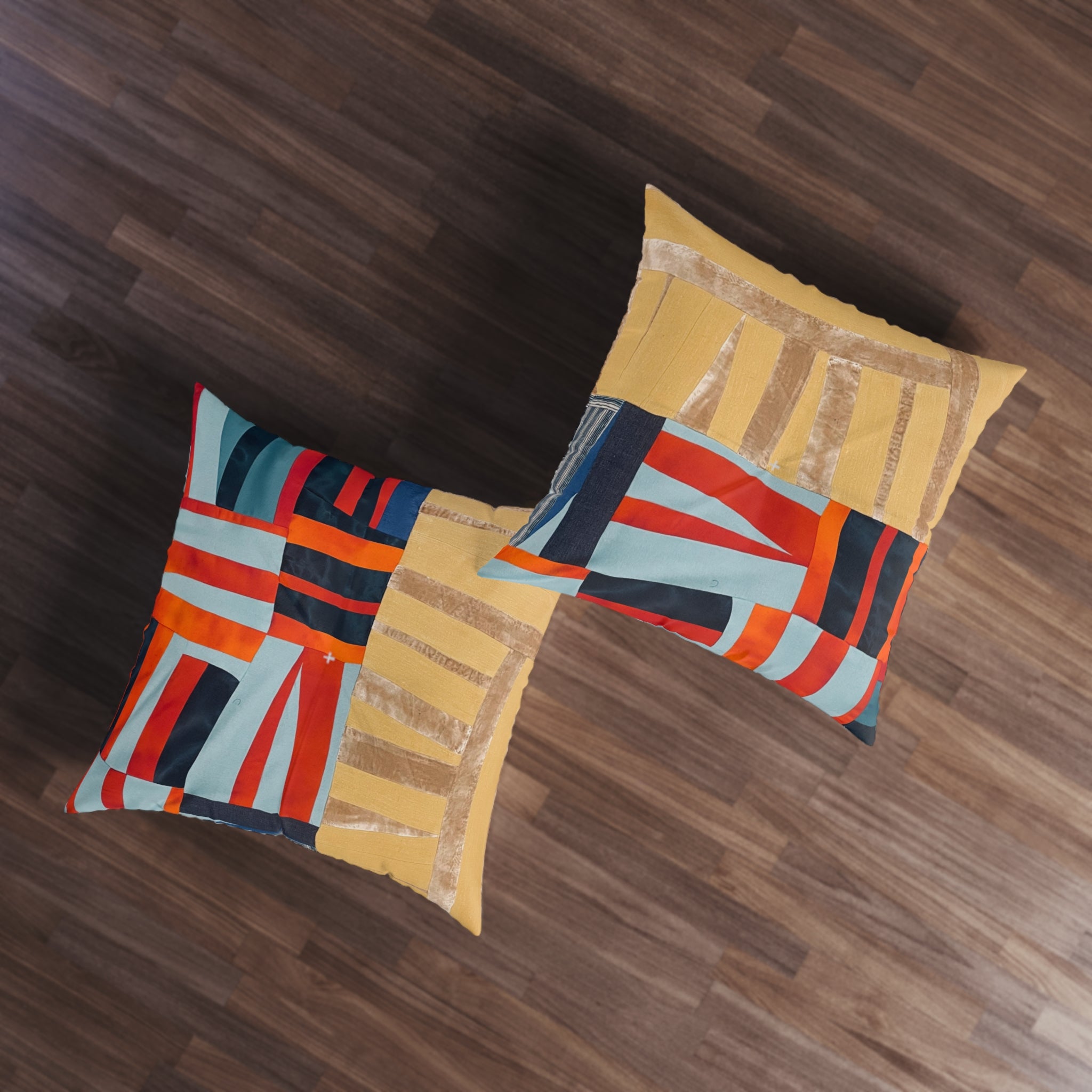 "Hannah and Samuel" Abstract Patchwork Floor Pillow — Geometric Tufted Square Cushion