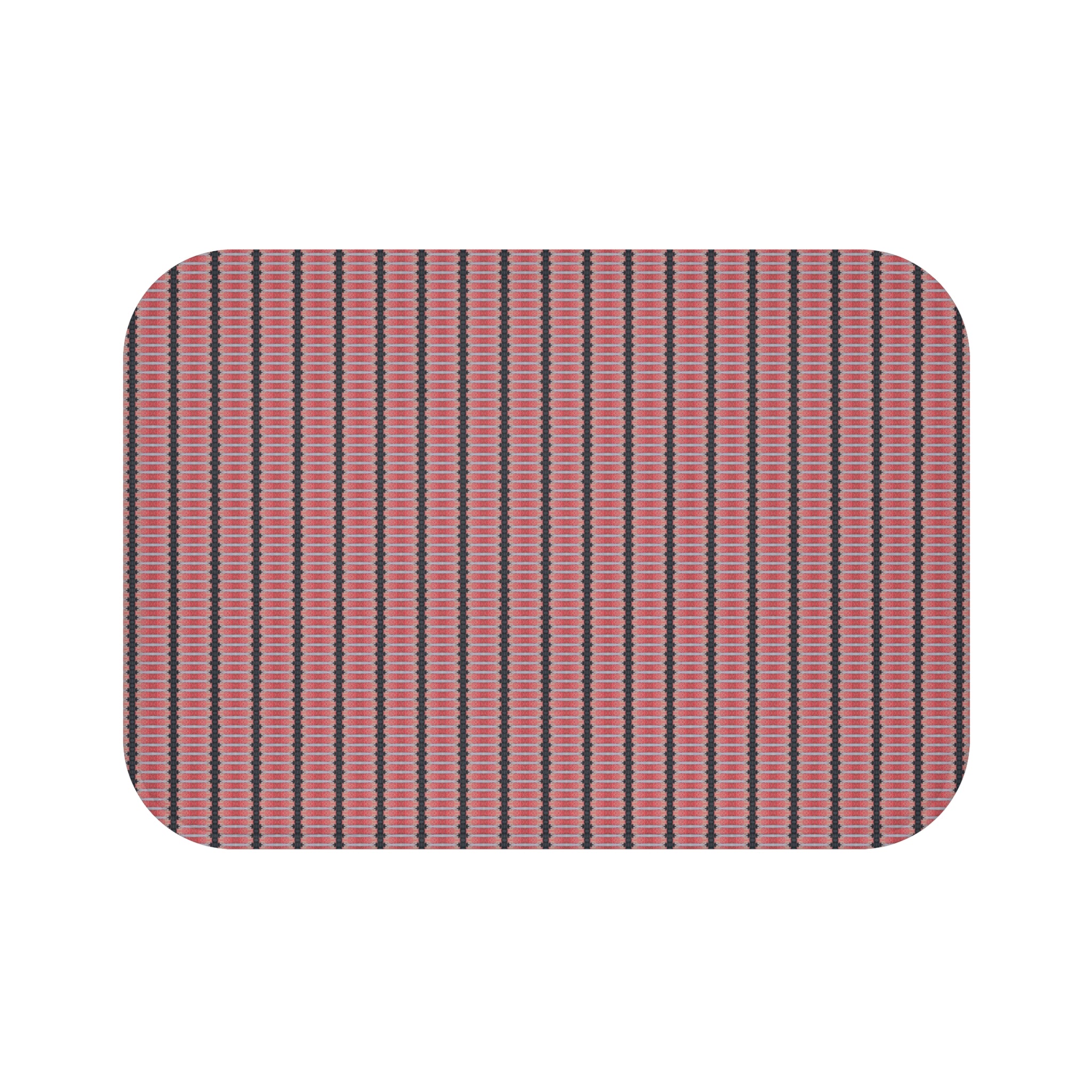 "The Nike of Samothrace" Coral Stripe Mosaic Bath Mat — Modern Geometric Bathroom Rug