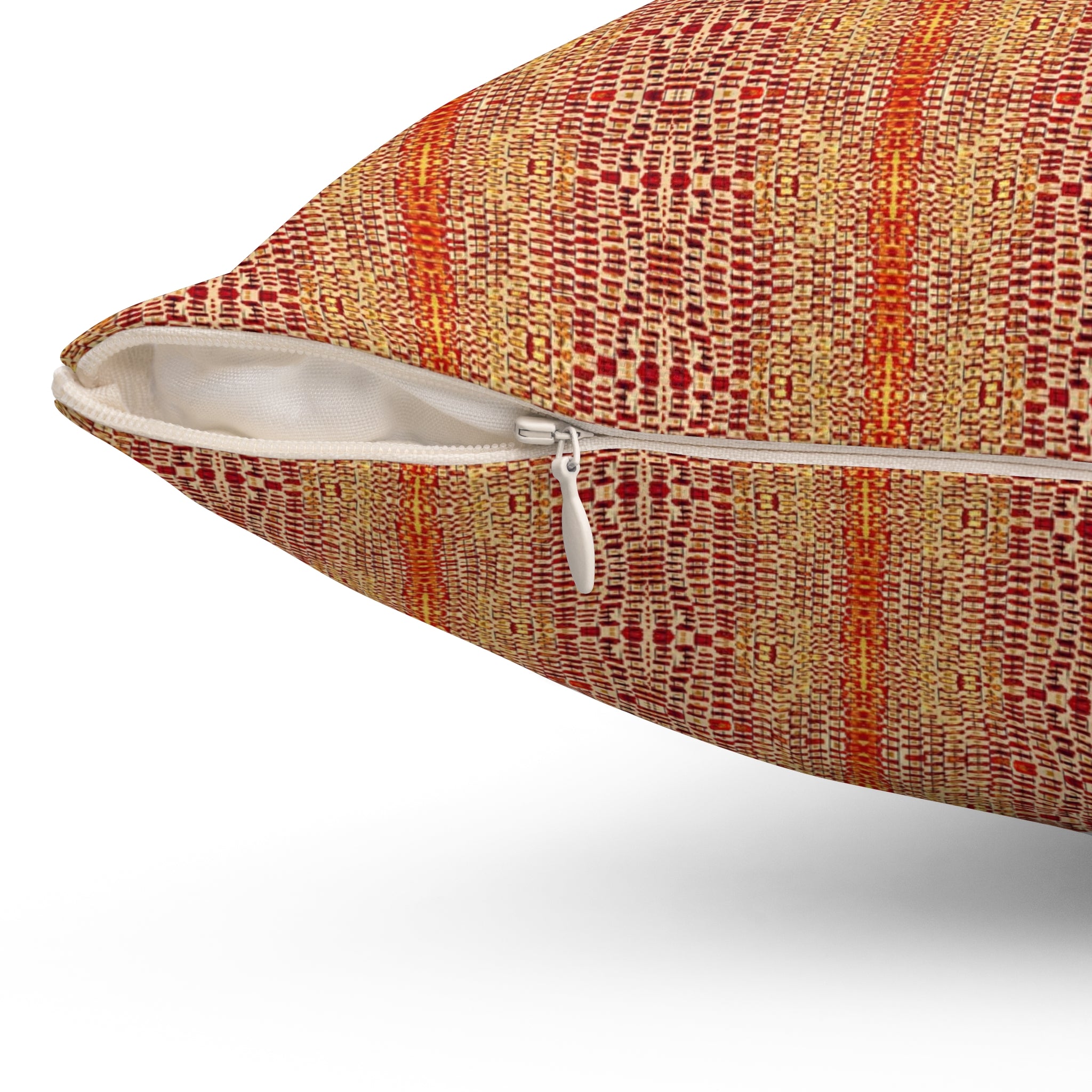 "Queen Mother" Boho Rust Orange and Gold Striped Decorative Pillow — Warm Tribal Pattern Square Cushion