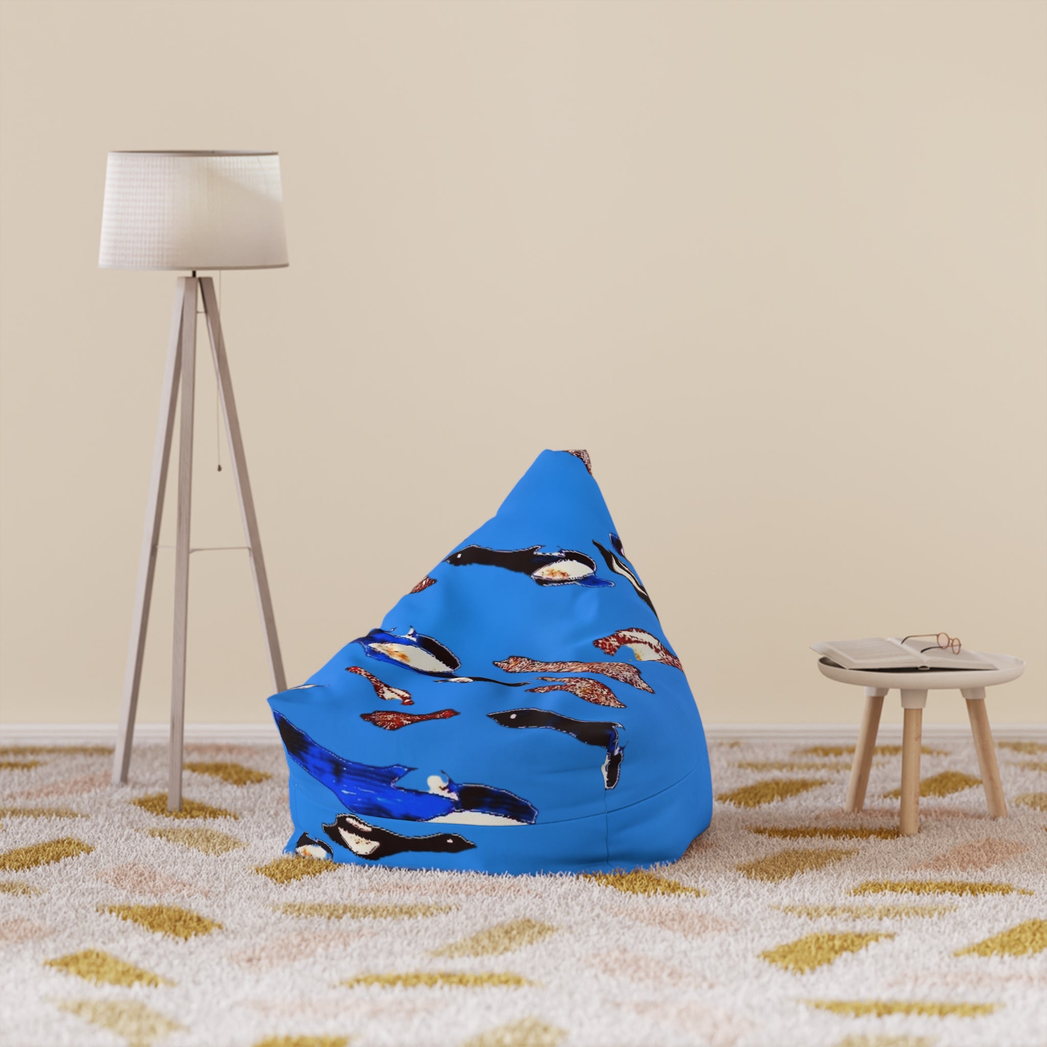 "Fly Me to the Moon" Bean Bag Cover — Blue Pattern Slipcover for Kids Room & Nursery