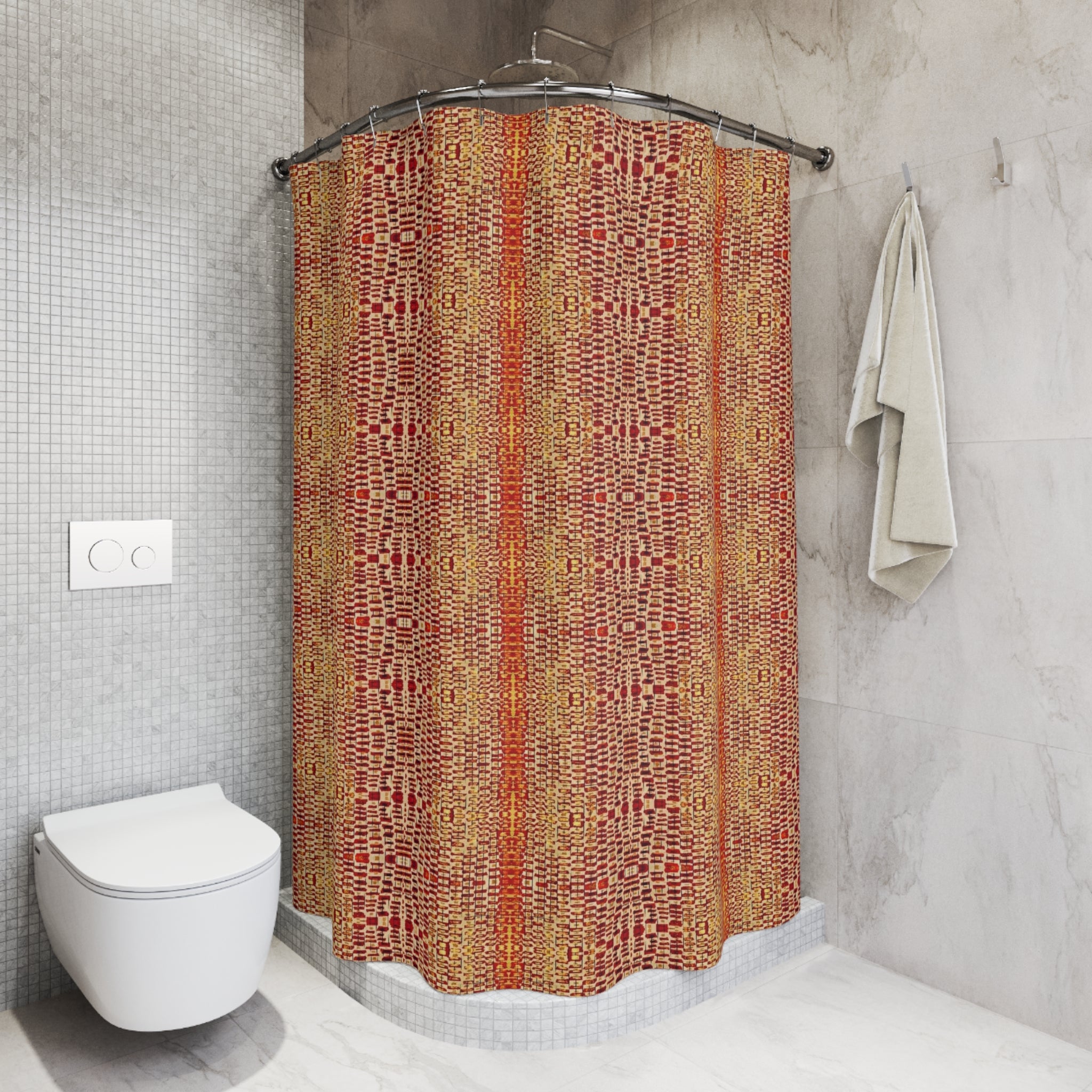 "Queen Mother" Warm Tribal Mosaic Shower Curtain — Boho Geometric Bathroom Decor