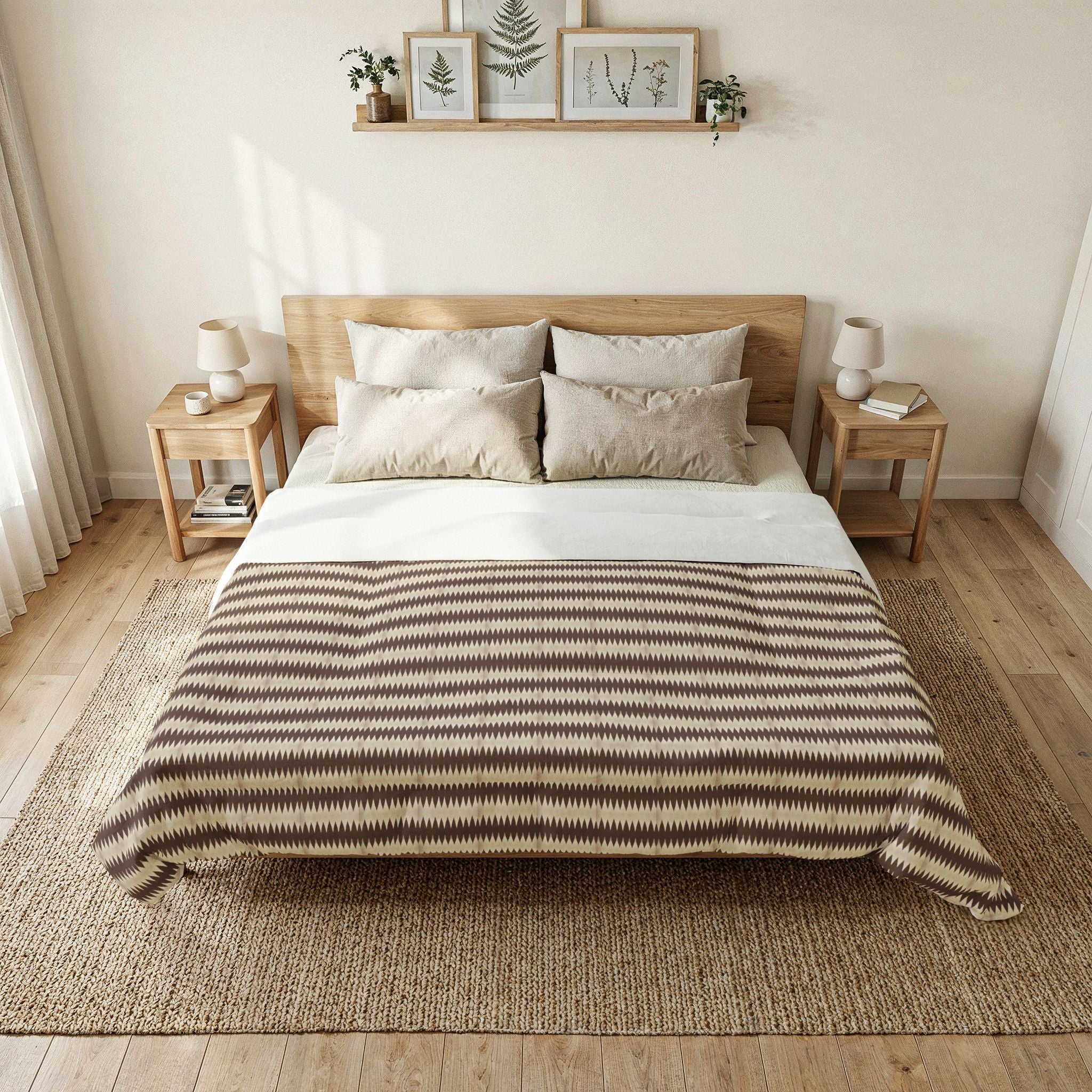 "Mississippi Morning" Striped Cotton Comforter — Neutral Brown Ribbed Bedding