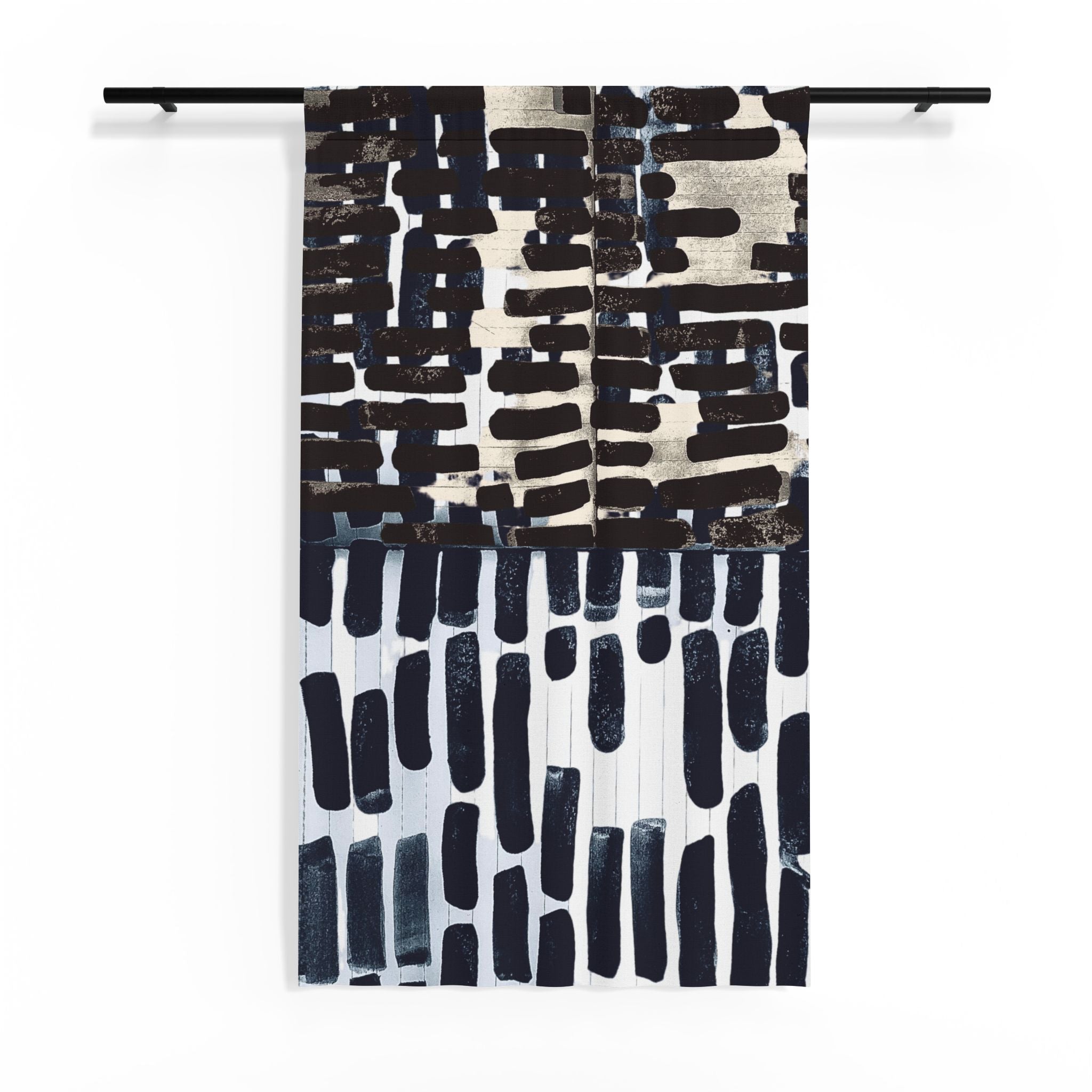 "Only My Notebook Knows How I Feel, My Heart Is On Every Page" Sheer Curtain – Abstract Black, Creme, and White Brushstroke Pattern