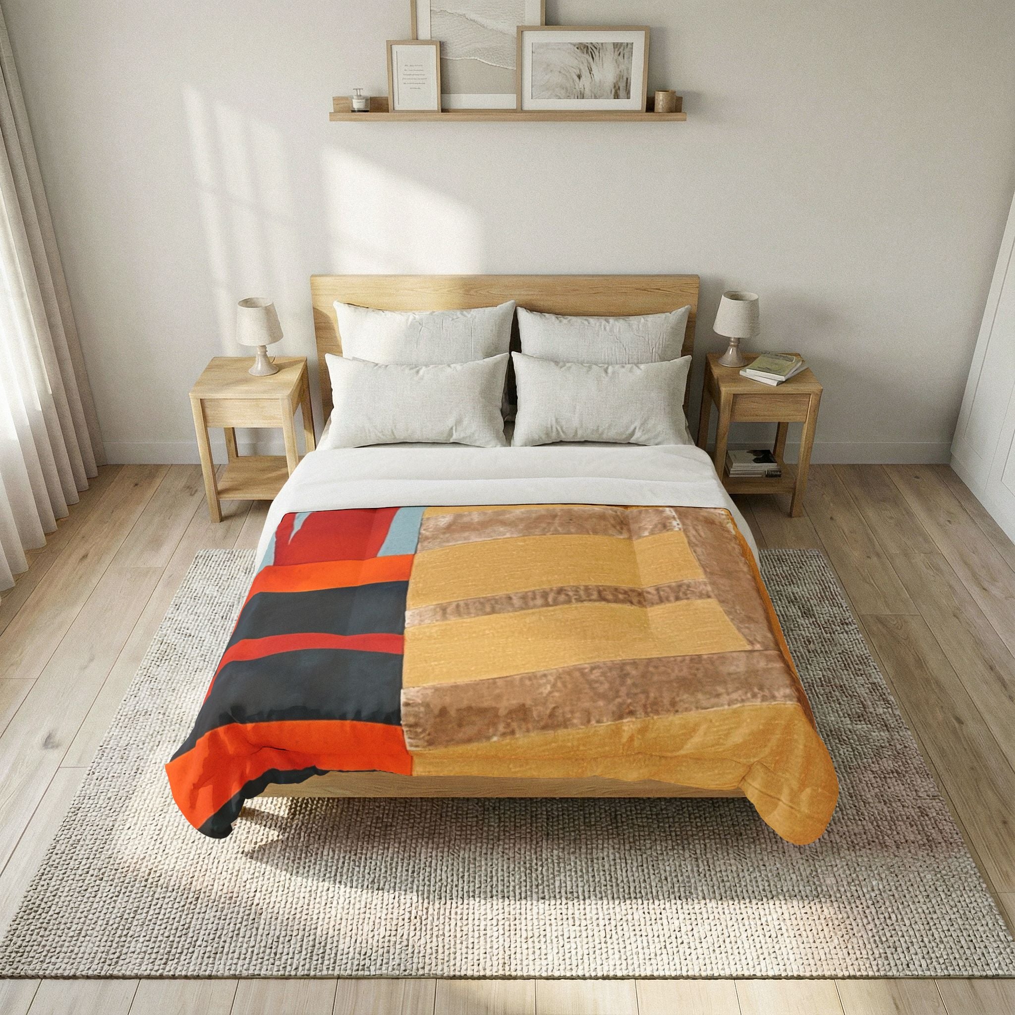 "Hannah and Samuel" Abstract Colorblock Cotton Comforter – Warm Geometric Bedspread