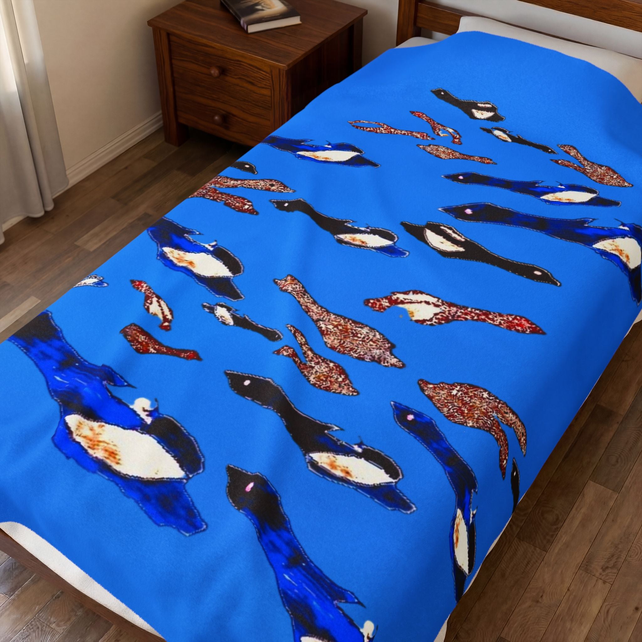 "Fly Me to the Moon" Cerulean Birdies - Flock Plush Blanket —  Velveteen Throw
