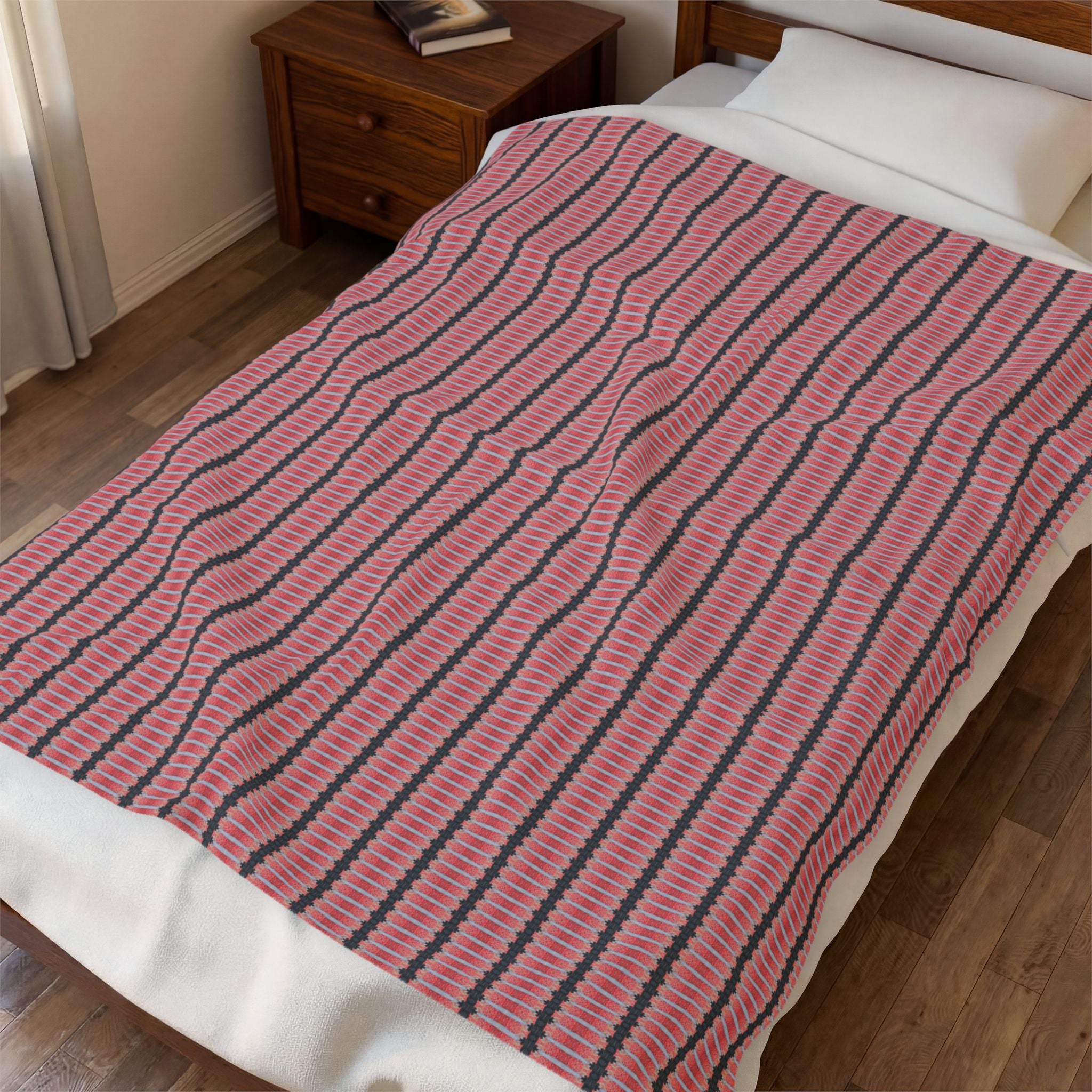 "The Nike of Samothrace" Striped Pink Velveteen Plush Blanket – Cozy Modern Throw