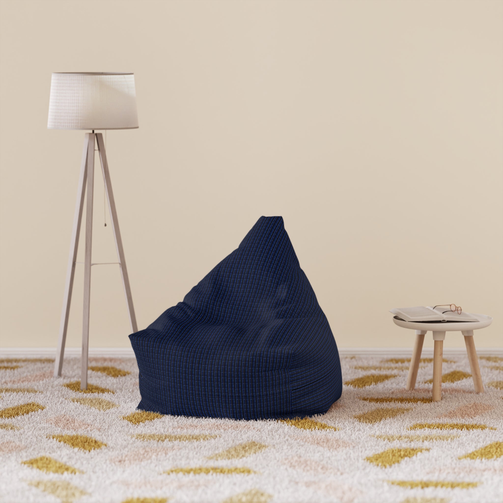 "Mississippi Midnight: Lovely Banjo Blues" Nave and Black Zig Zag Lines Bean Bag Chair Cover