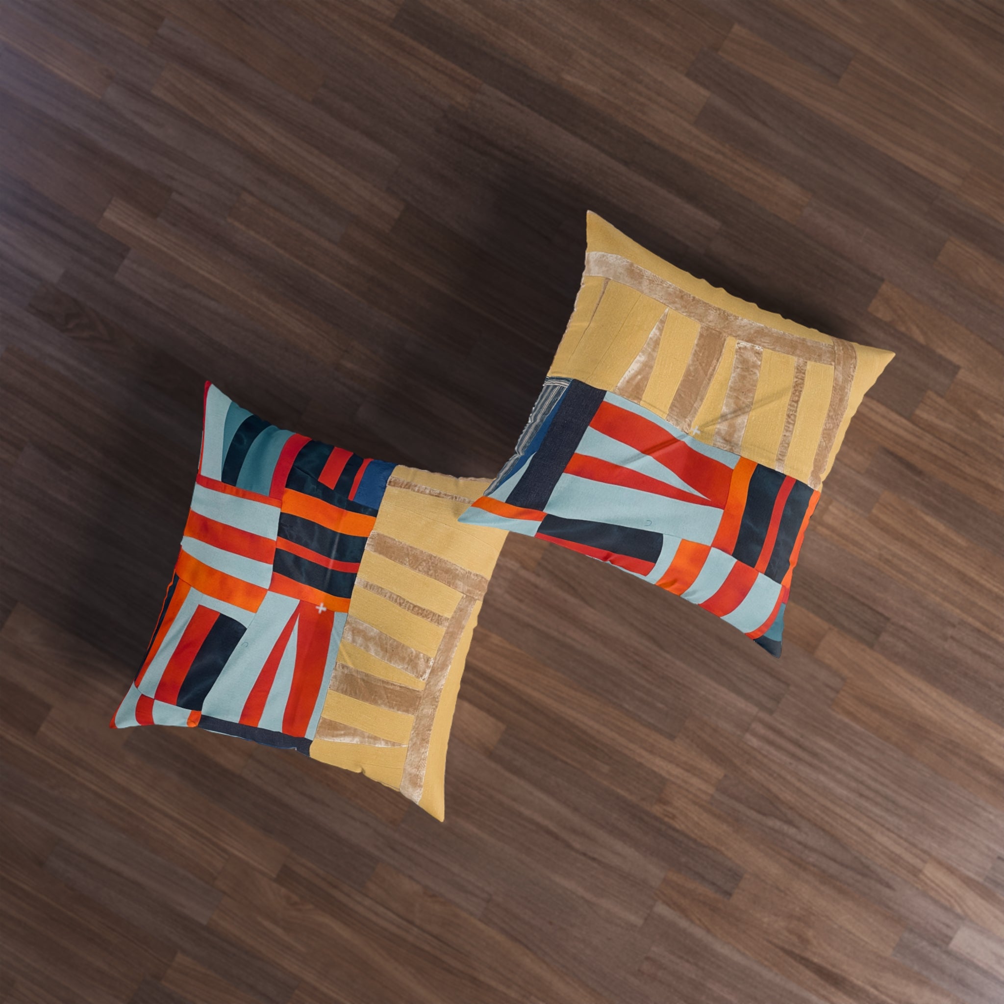 "Hannah and Samuel" Abstract Patchwork Floor Pillow — Geometric Tufted Square Cushion